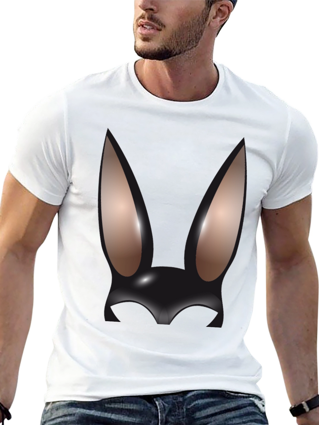 Abstract Bunny Graphic Black T-Shirt
