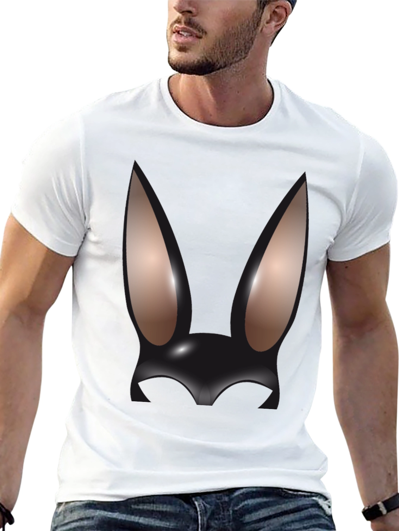 Abstract Bunny Graphic Black T-Shirt