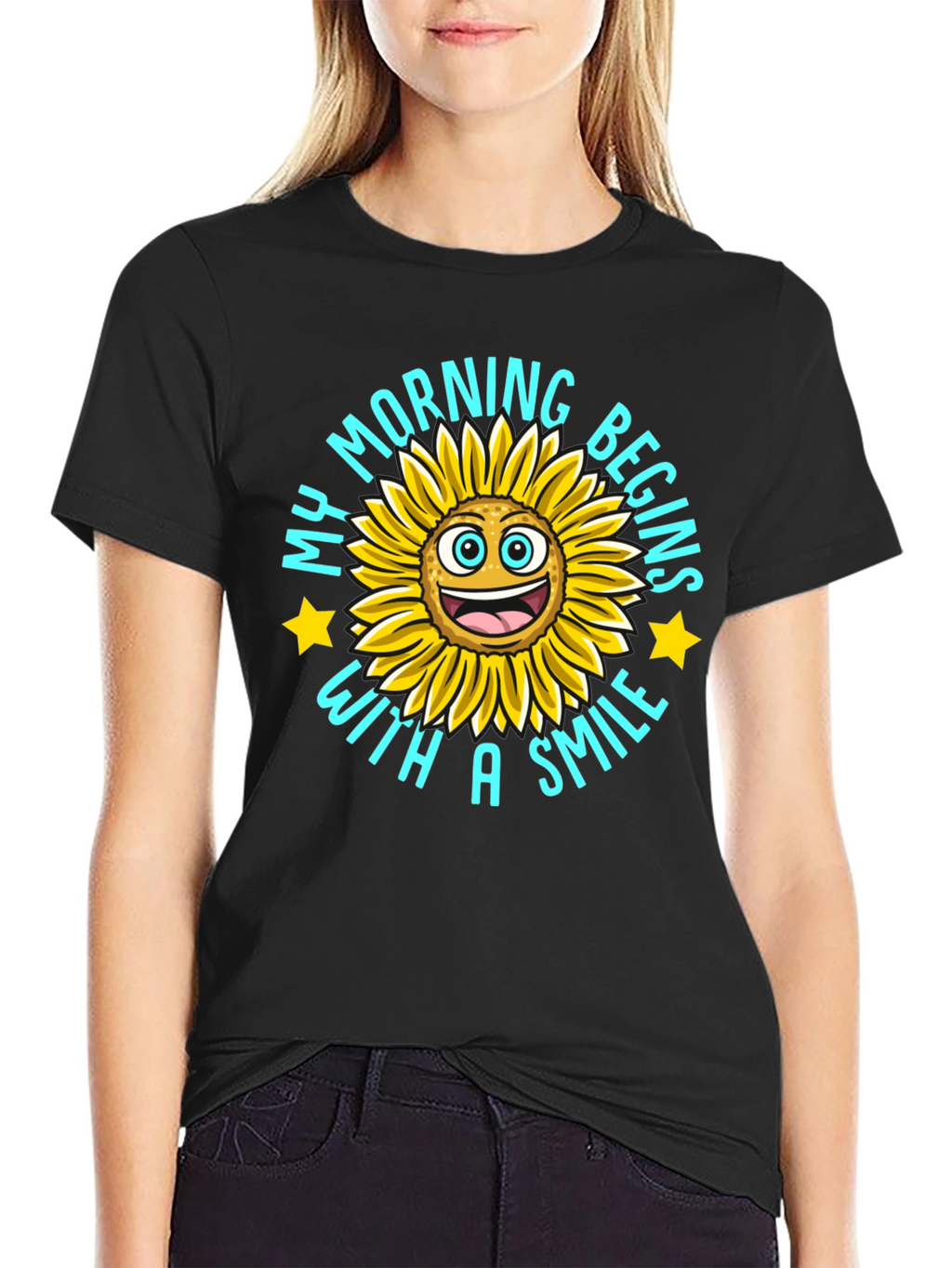 My Morning Begins With A Smile Black T-Shirt