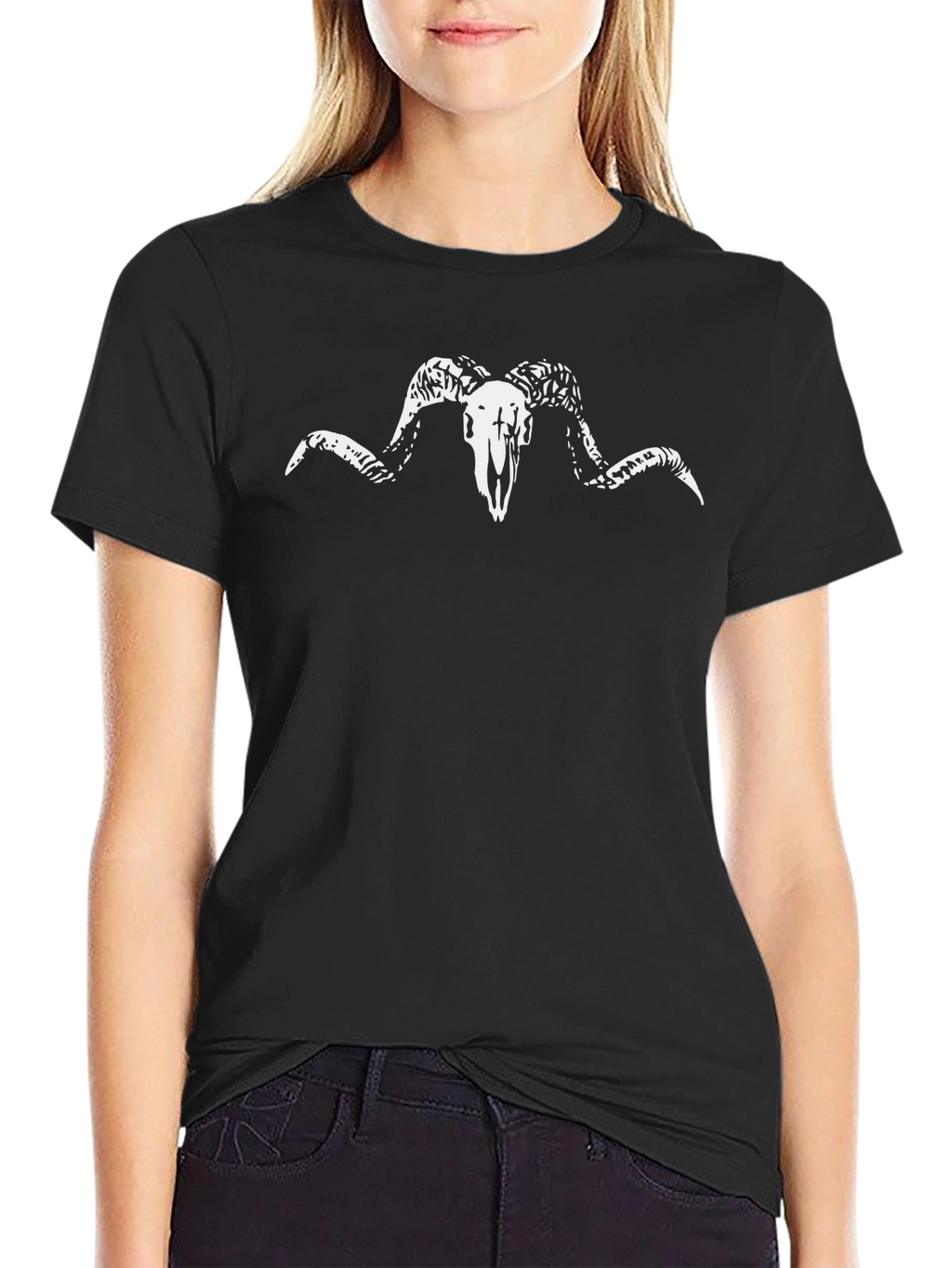 Black T-Shirt with Ram Skull Graphic