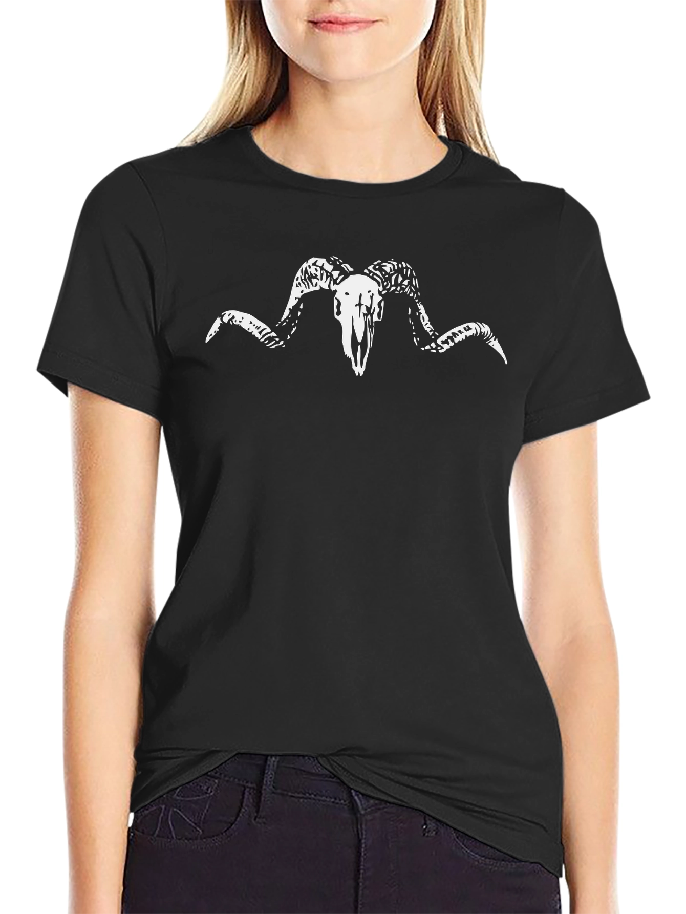 Black T-Shirt with Ram Skull Graphic