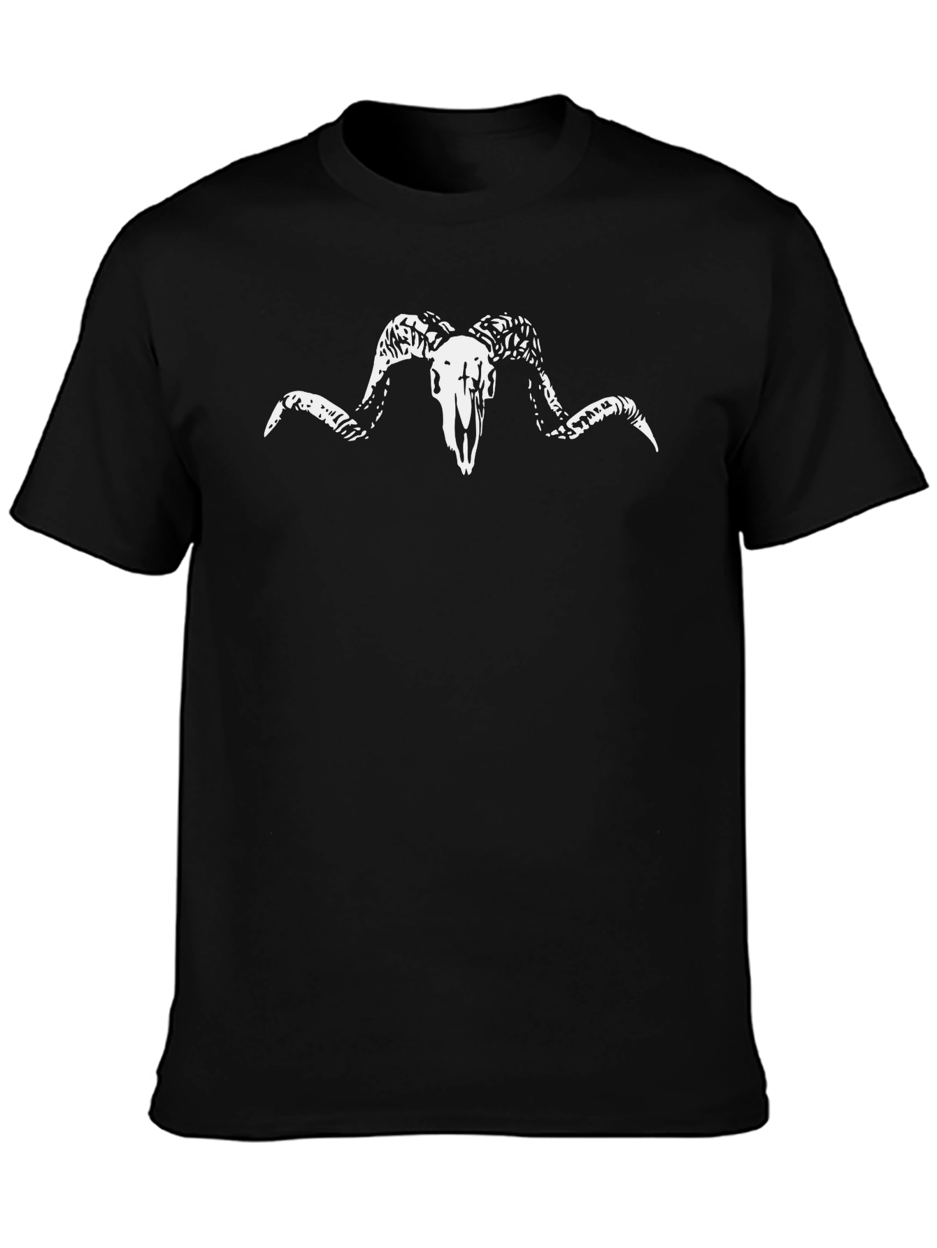 Black T-Shirt with Ram Skull Graphic