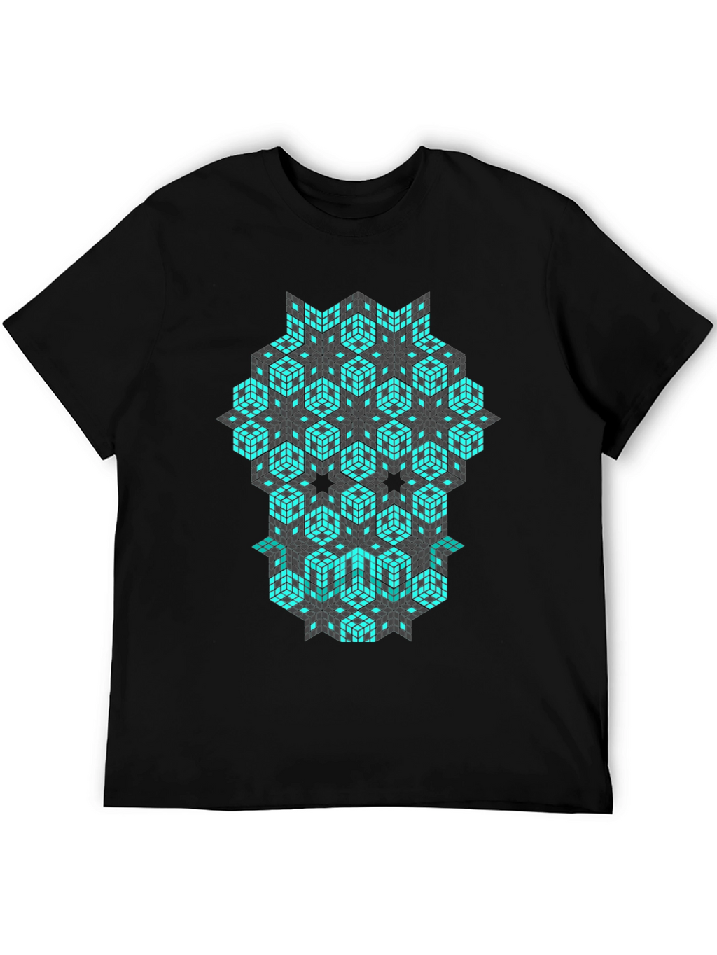 Geometric Cube Pattern Black T-Shirt