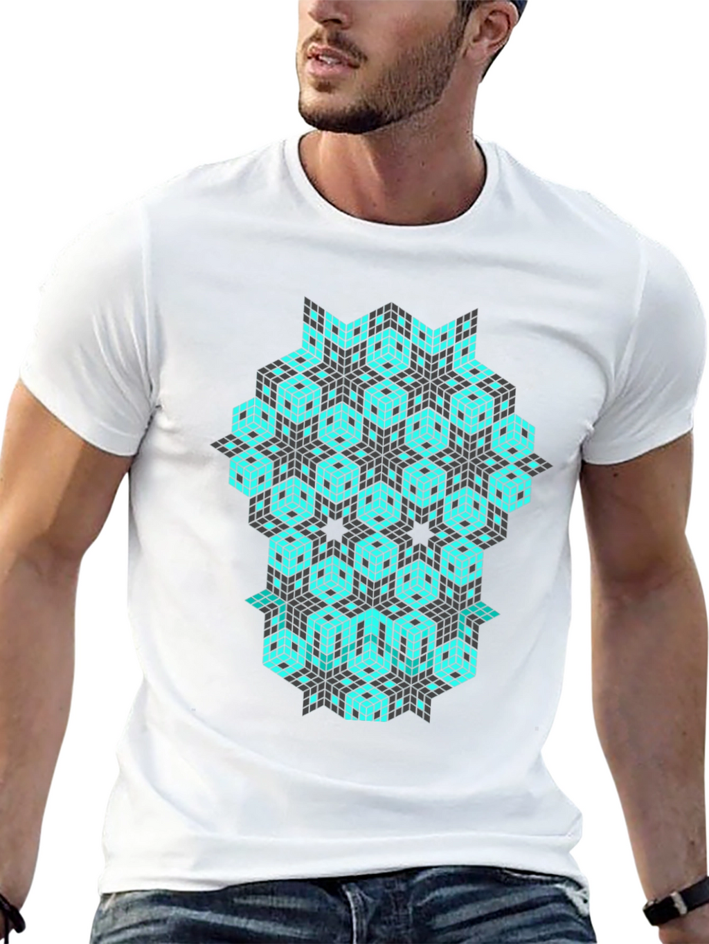 Geometric Cube Pattern Black T-Shirt