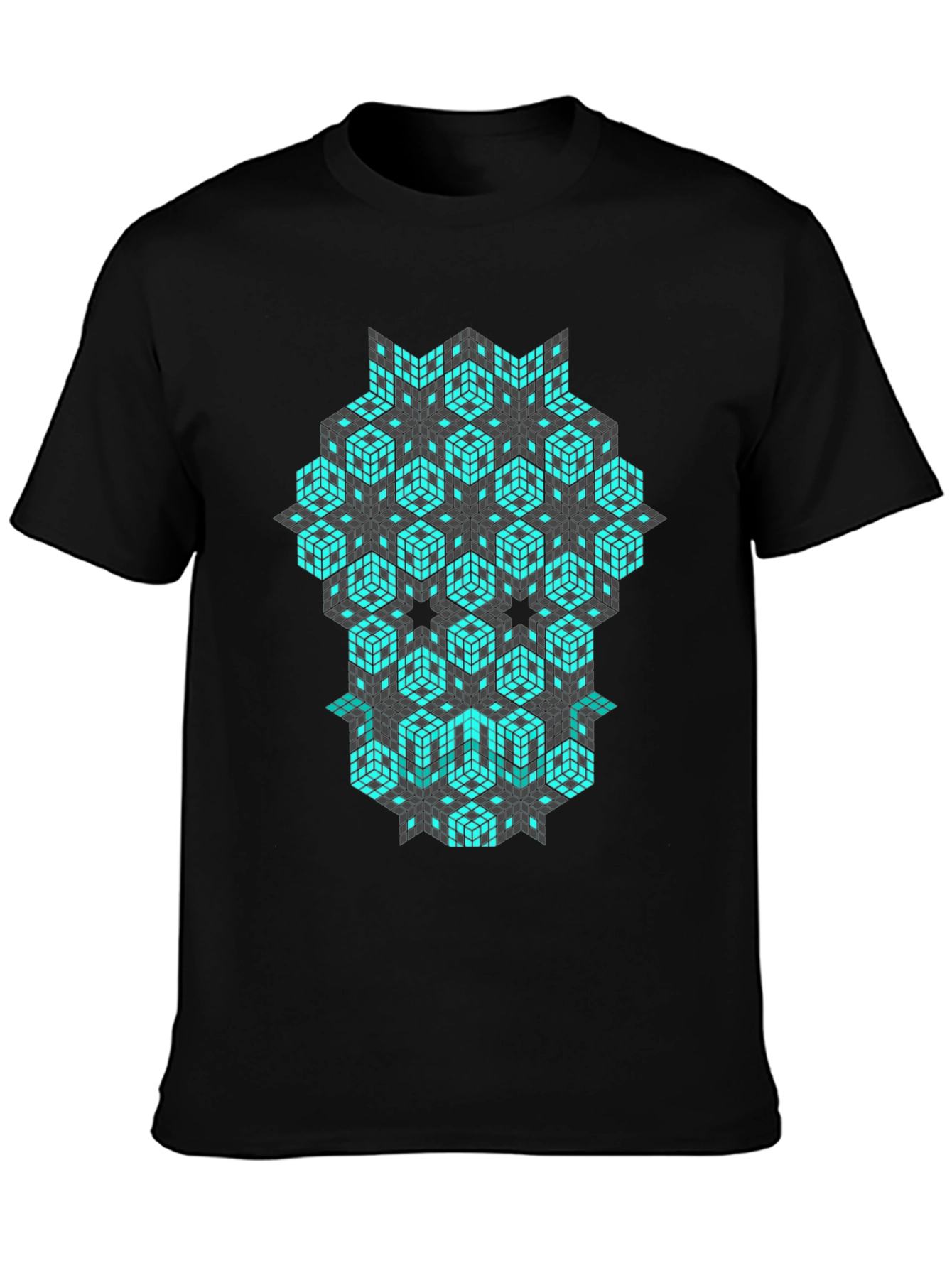 Geometric Cube Pattern Black T-Shirt
