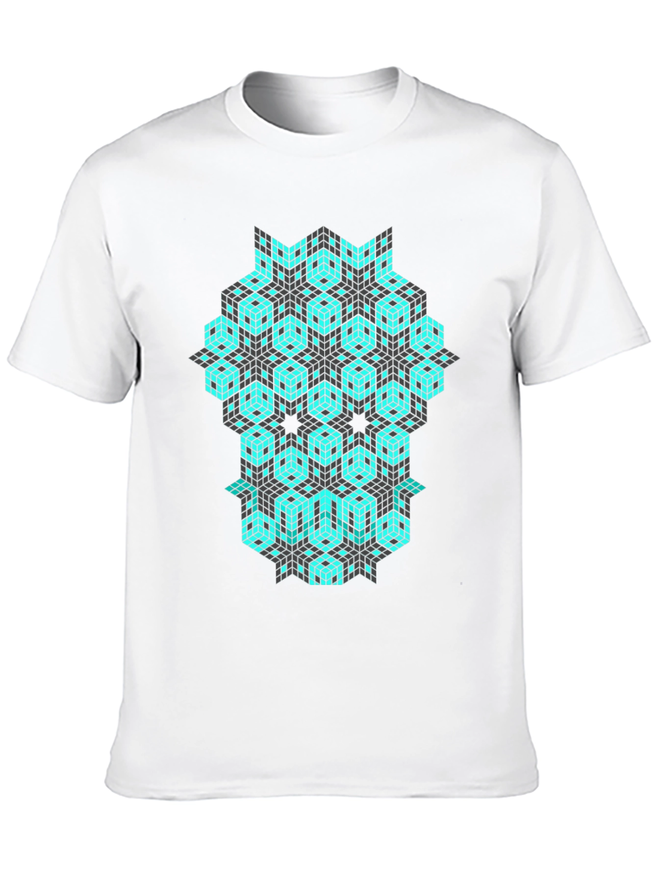 Geometric Cube Pattern Black T-Shirt