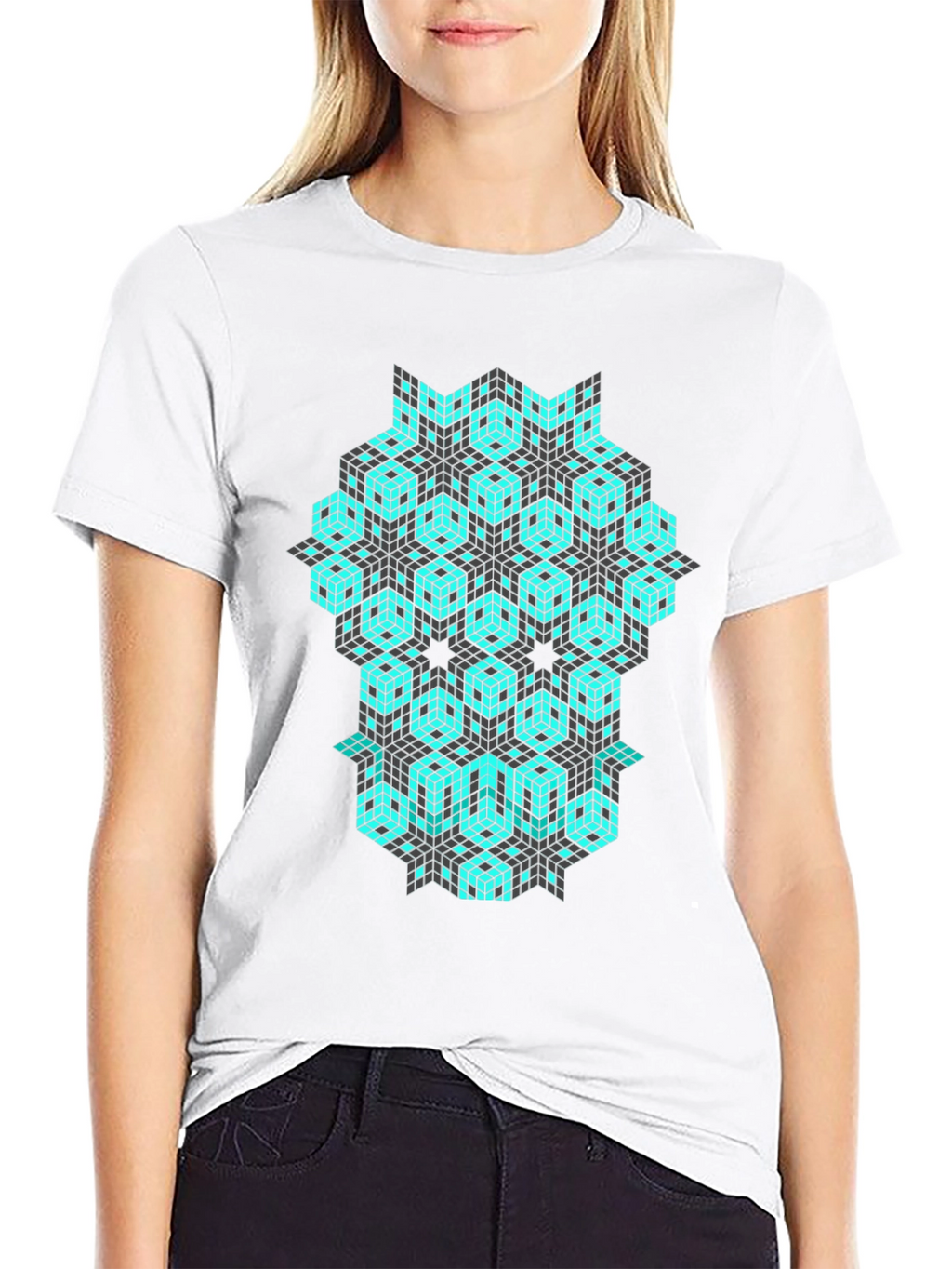Geometric Cube Pattern Black T-Shirt
