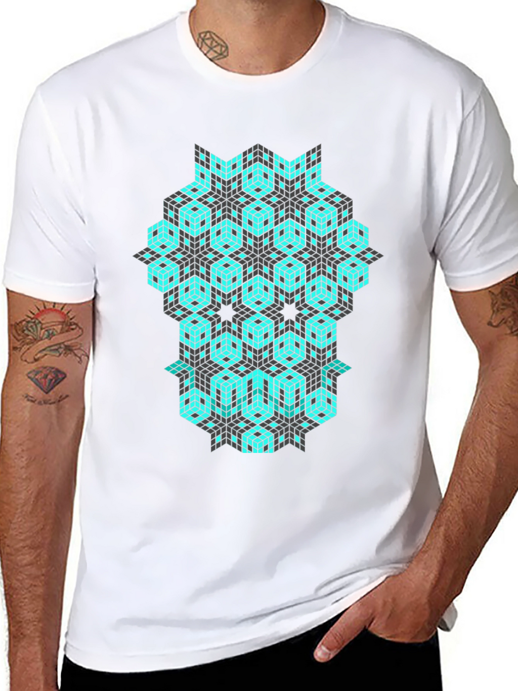 Geometric Cube Pattern Black T-Shirt