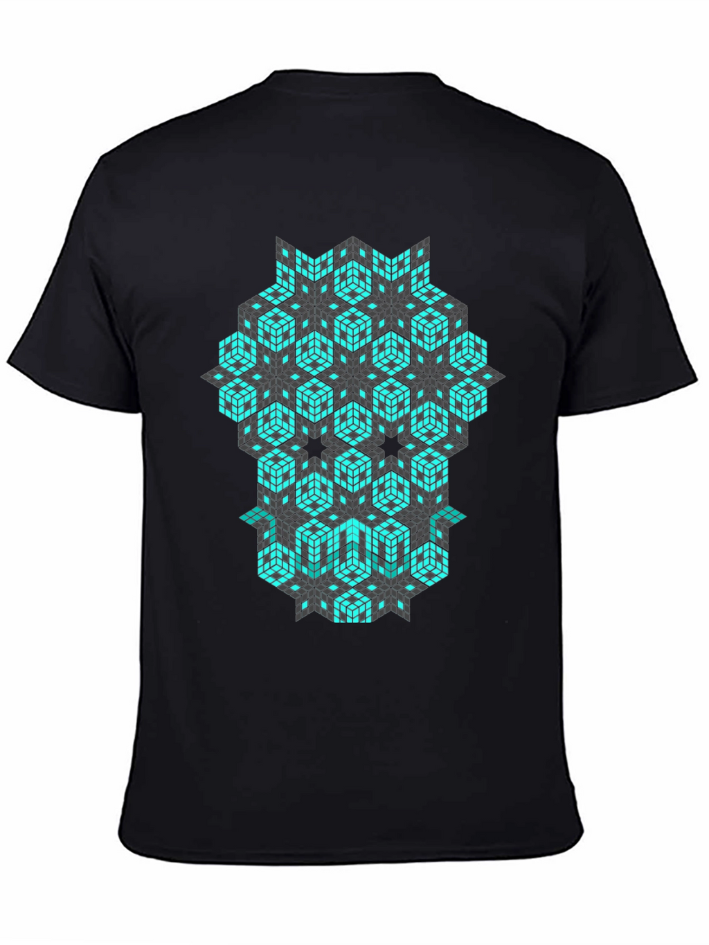 Geometric Cube Pattern Black T-Shirt