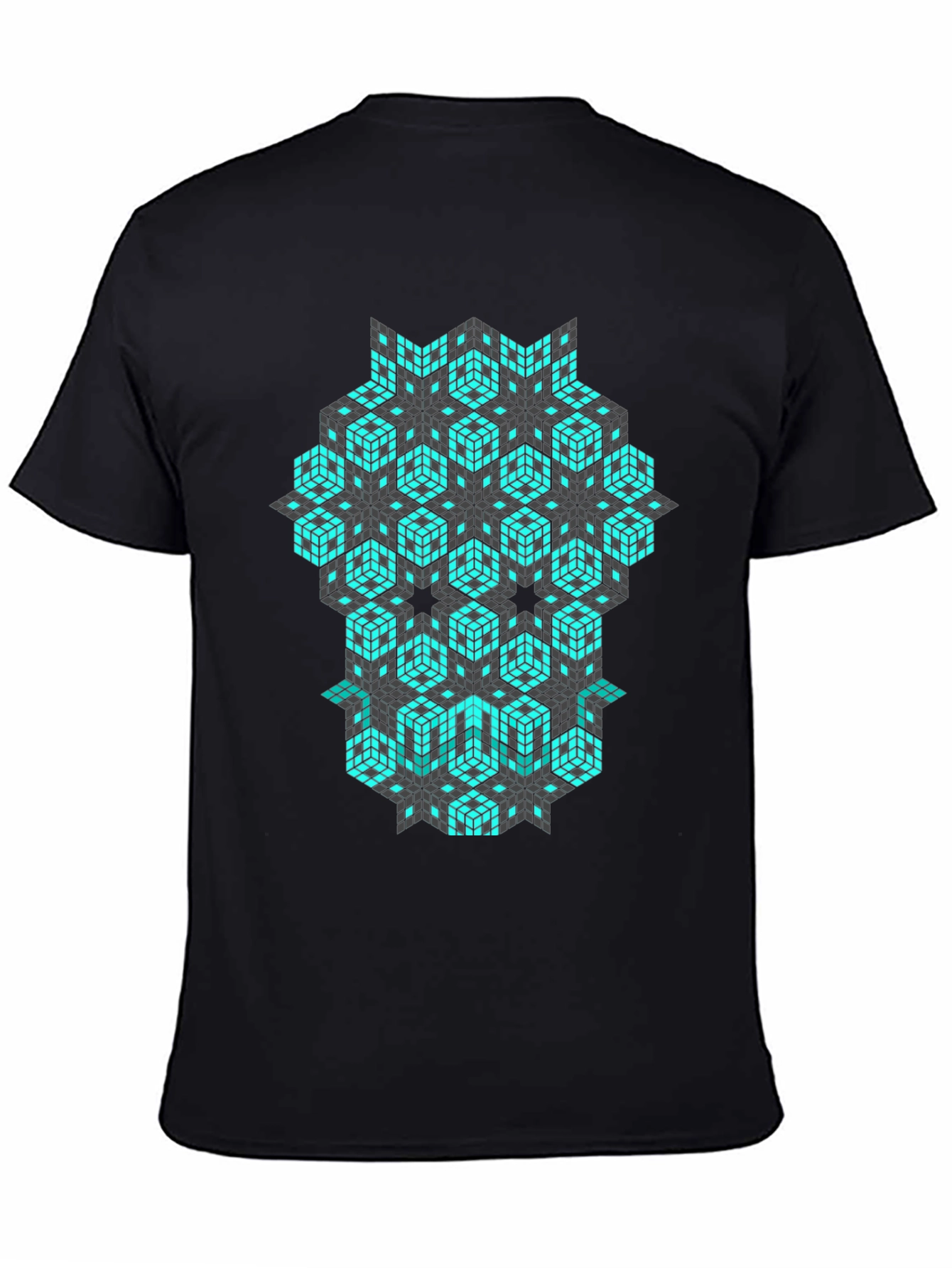 Geometric Cube Pattern Black T-Shirt