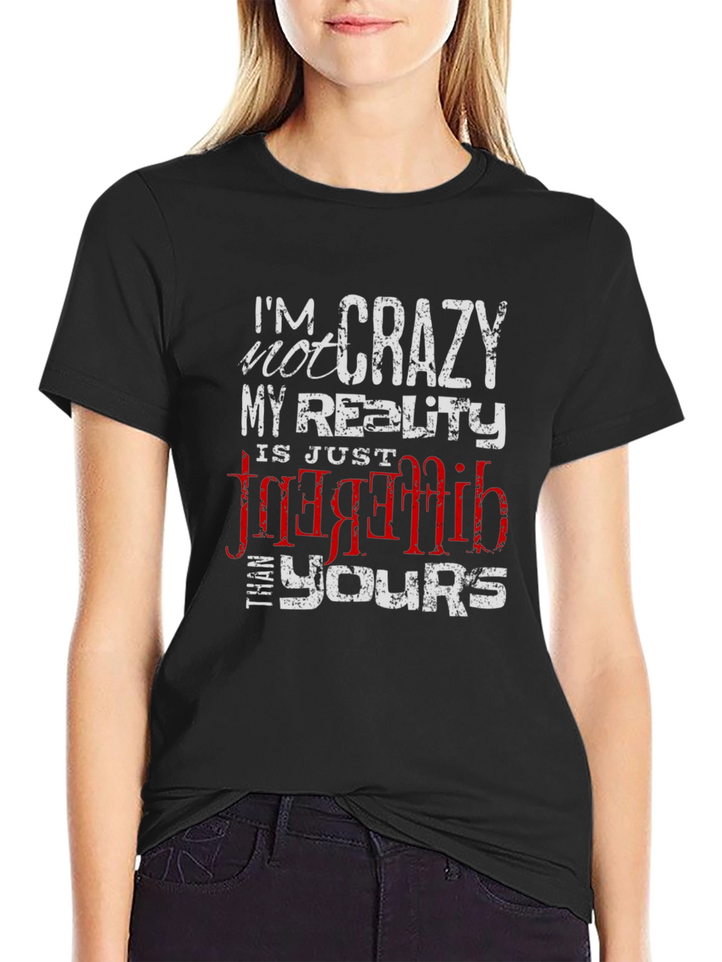 Crazy Reality Graphic Tee - Black Cotton Blend T-Shirt