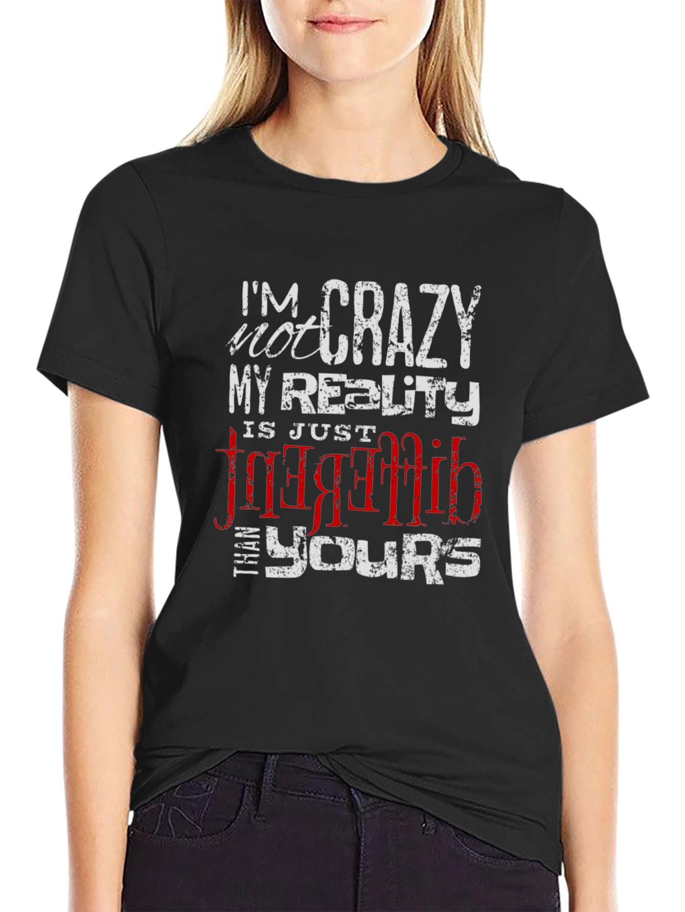 Crazy Reality Graphic Tee - Black Cotton Blend T-Shirt