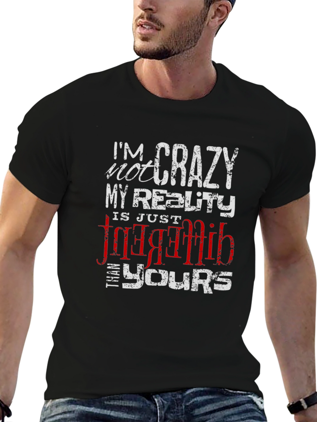 Crazy Reality Graphic Tee - Black Cotton Blend T-Shirt