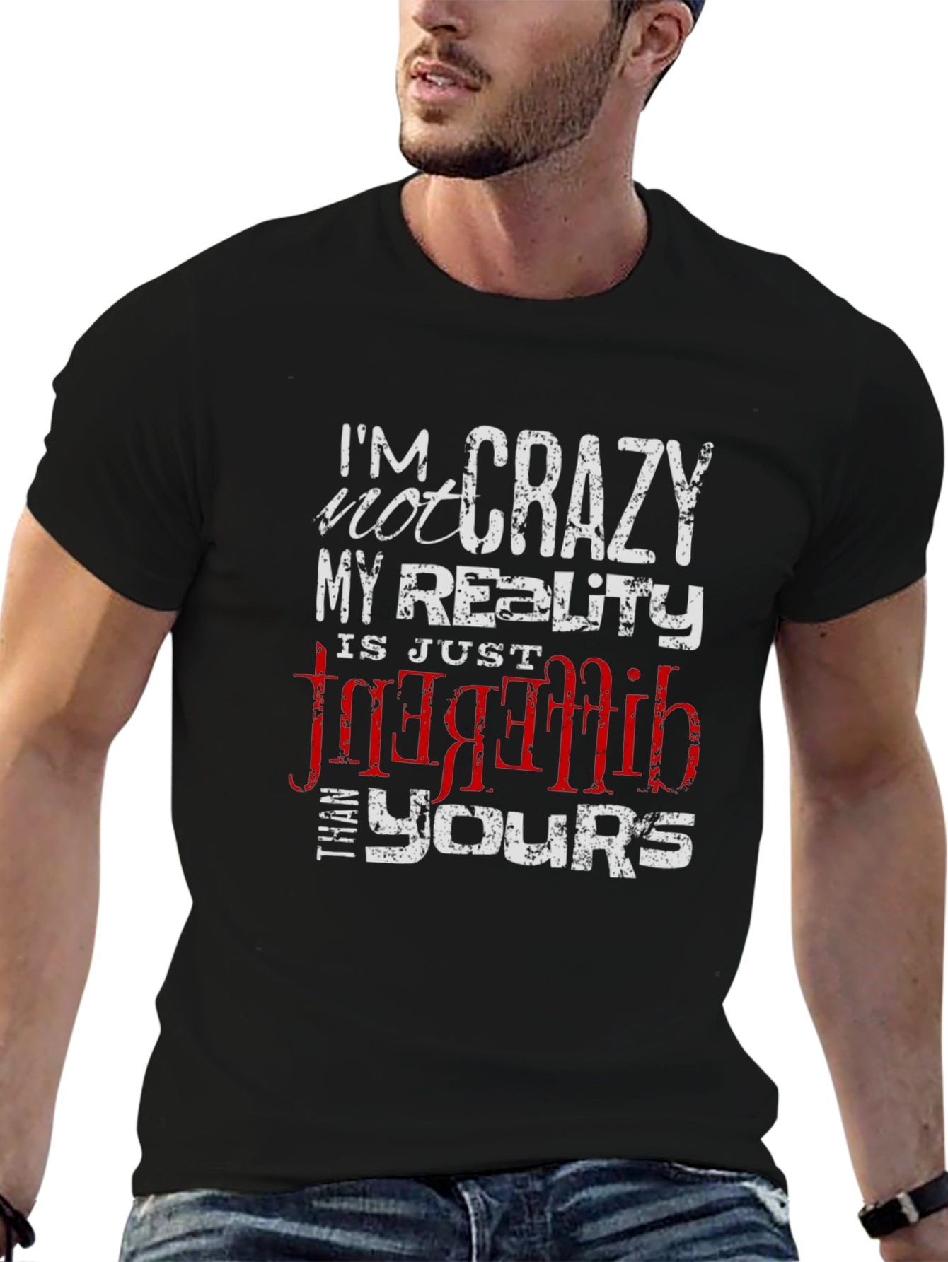 Crazy Reality Graphic Tee - Black Cotton Blend T-Shirt