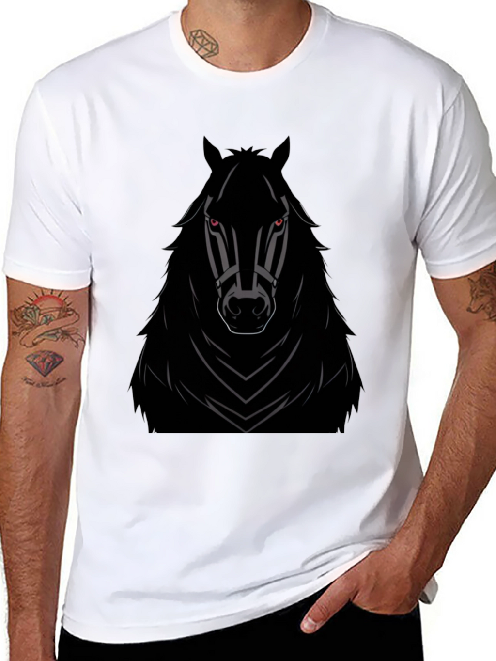Mens Black Horse Graphic T-Shirt - Edgy Style