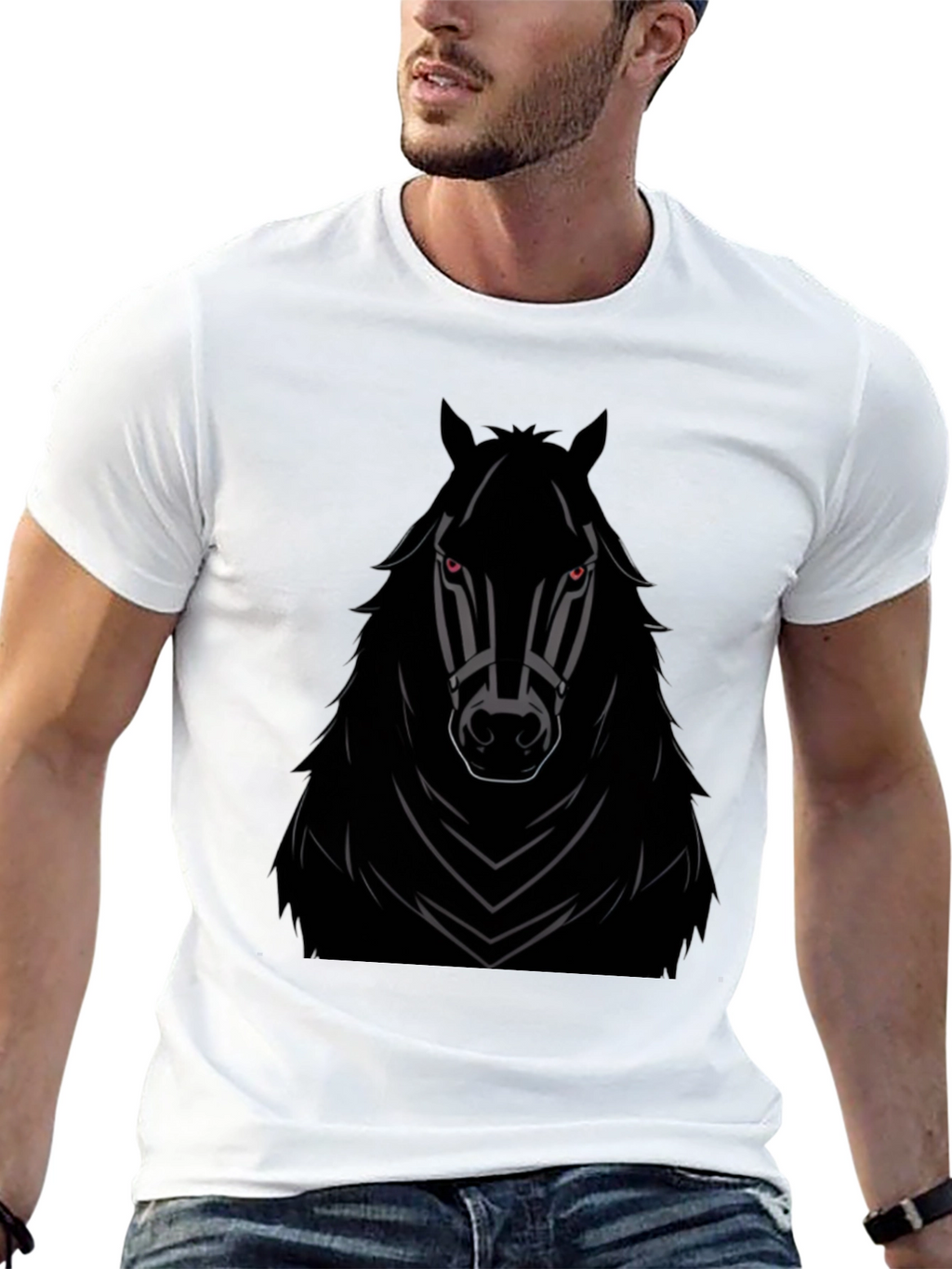 Mens Black Horse Graphic T-Shirt - Edgy Style