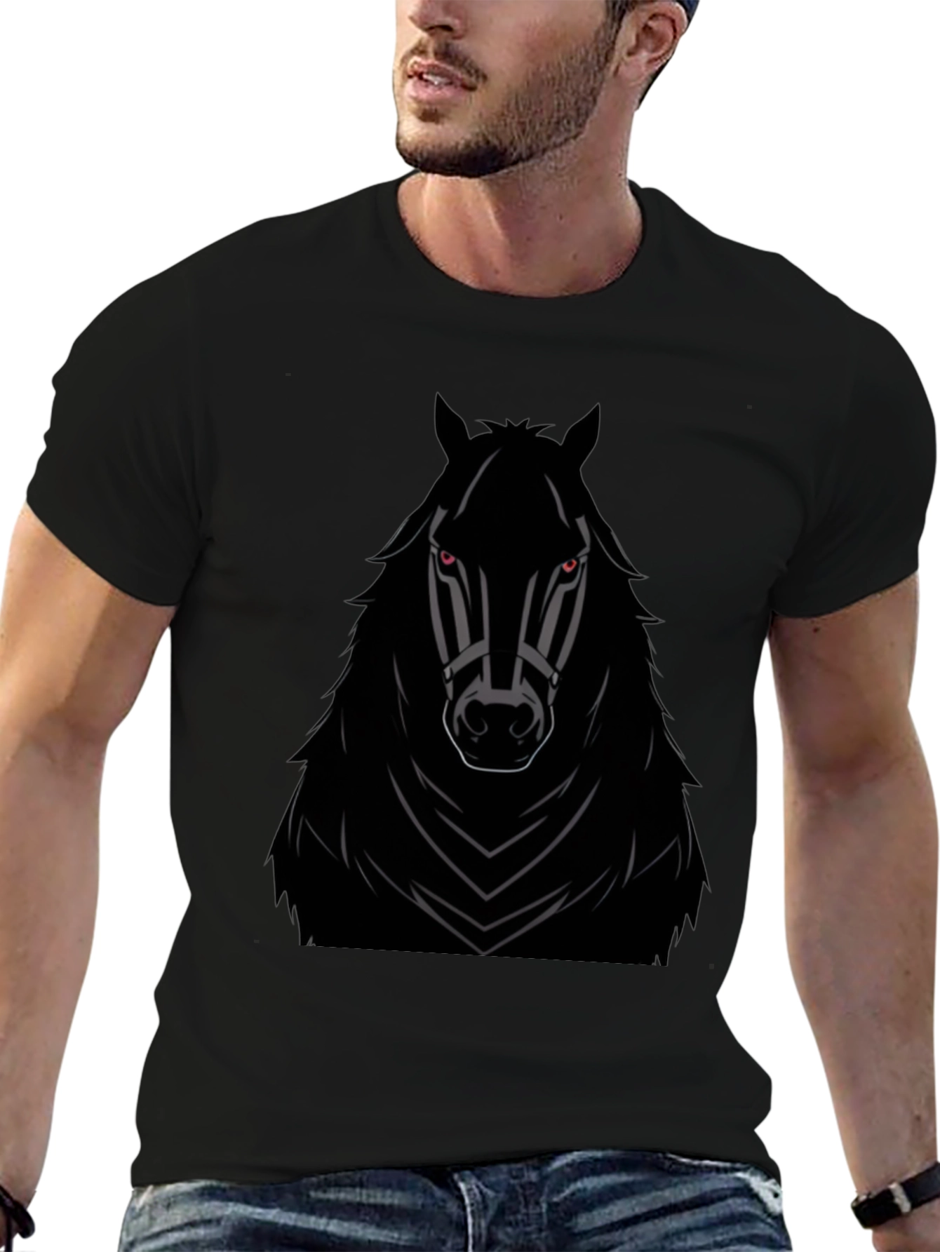 Mens Black Horse Graphic T-Shirt - Edgy Style