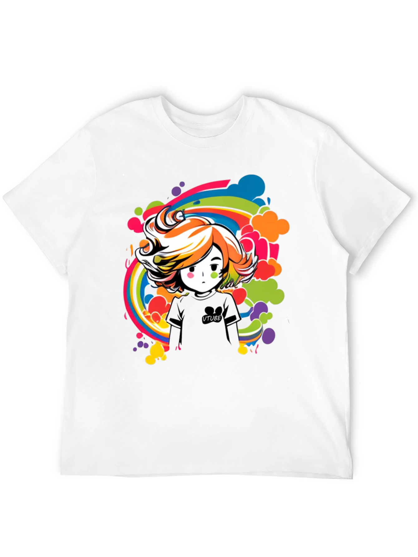 VTuber Cartoon Rainbow T-Shirt - Graphic Tee for Anime Fans
