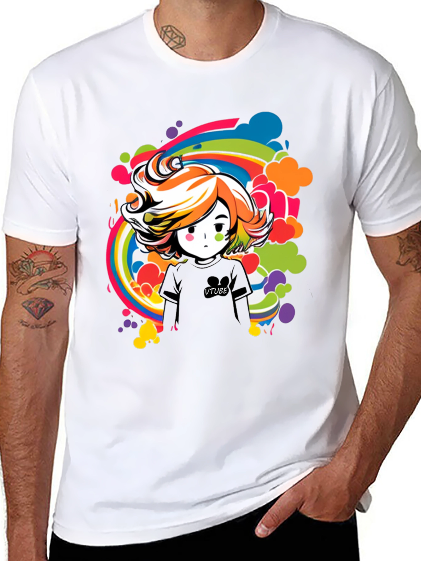 VTuber Cartoon Rainbow T-Shirt - Graphic Tee for Anime Fans