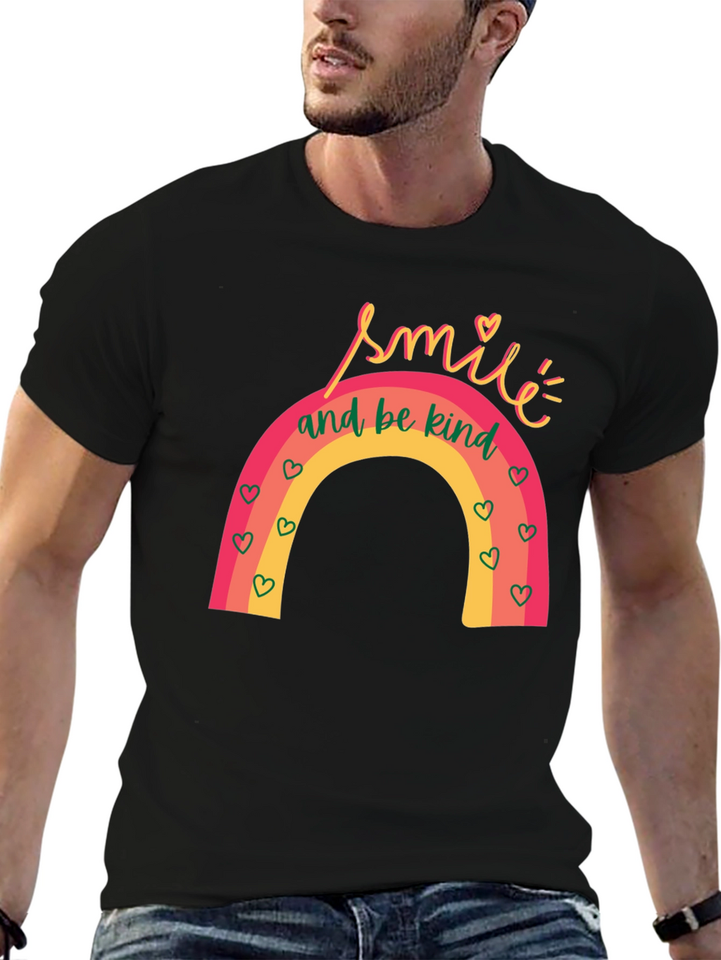 Smile and Be Kind Rainbow Graphic T-Shirt