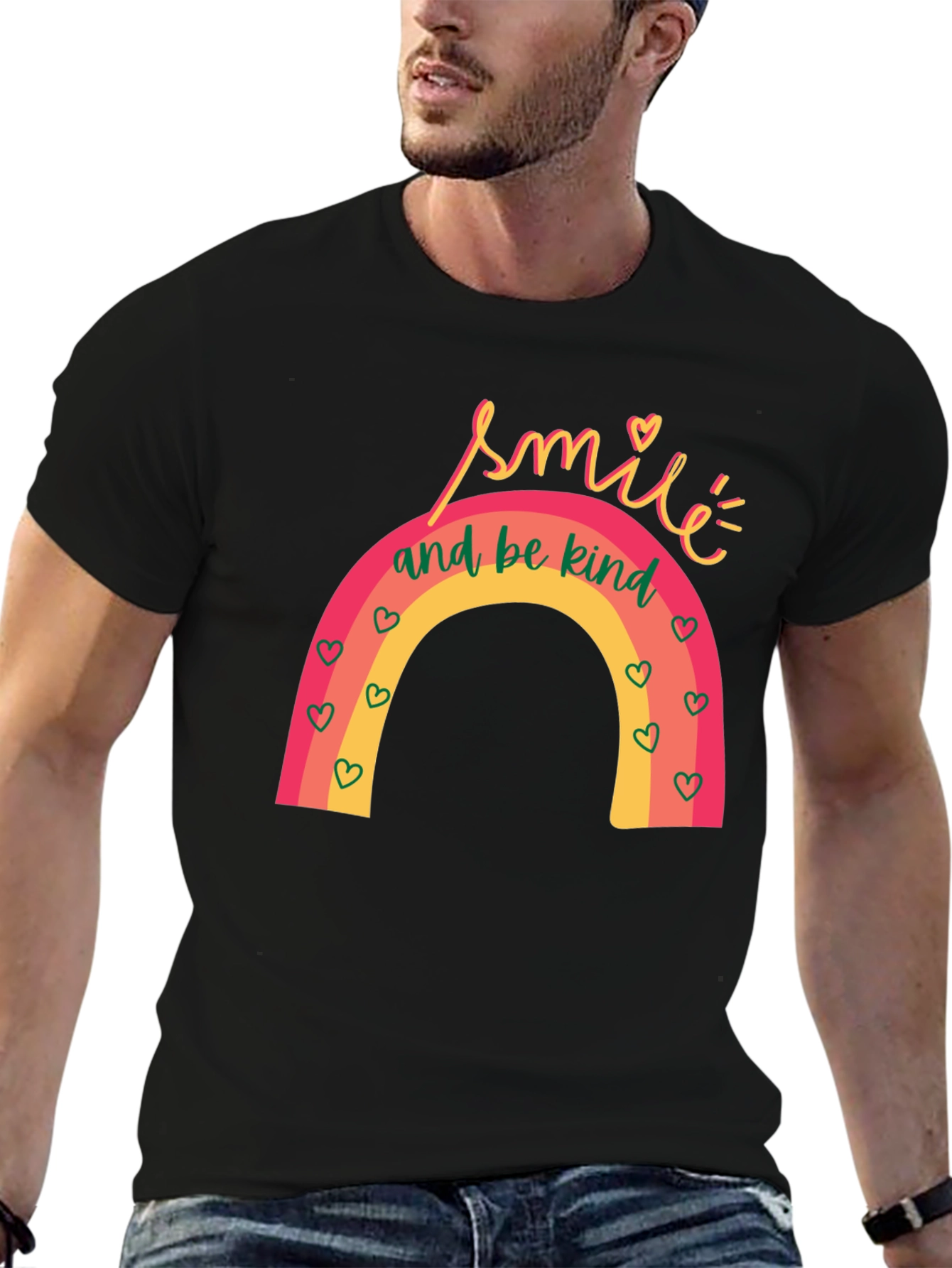 Smile and Be Kind Rainbow Graphic T-Shirt