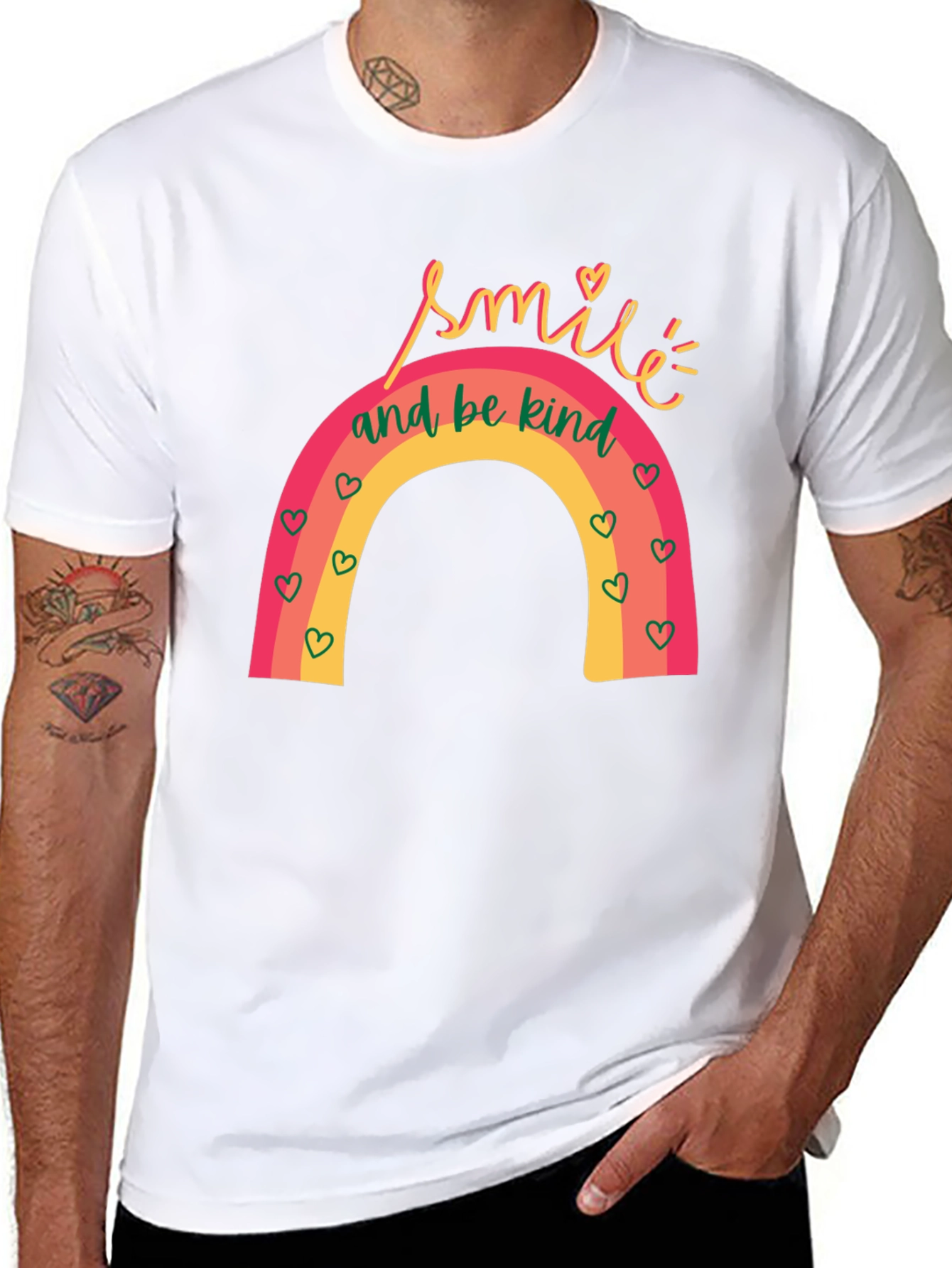 Smile and Be Kind Rainbow Graphic T-Shirt
