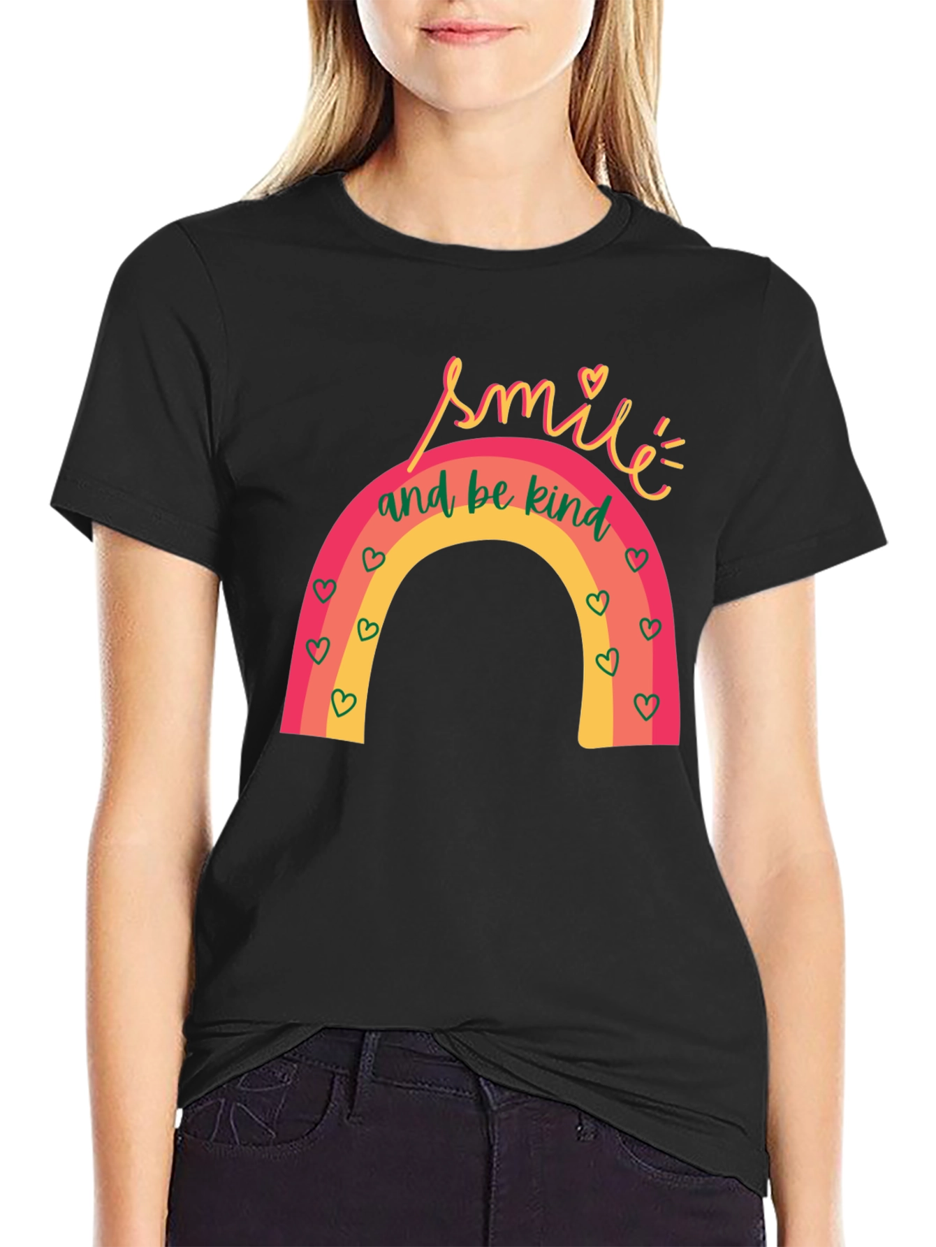 Smile and Be Kind Rainbow Graphic T-Shirt