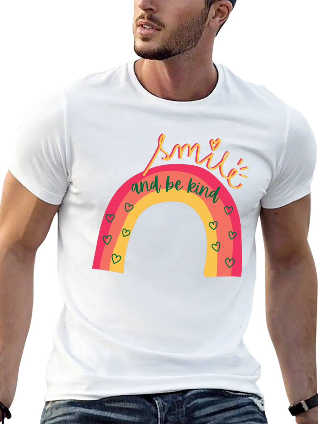 Smile and Be Kind Rainbow Graphic T-Shirt