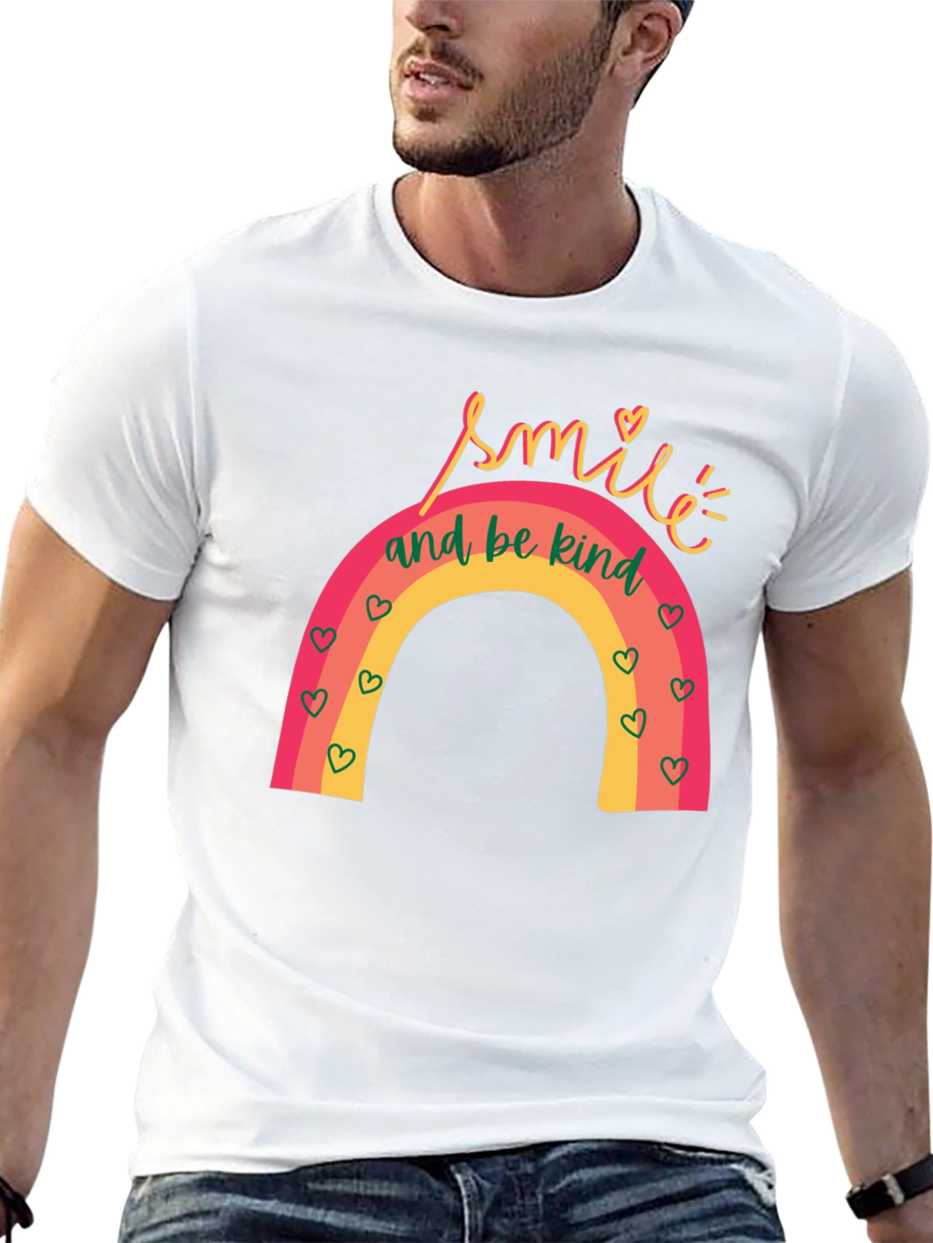 Smile and Be Kind Rainbow Graphic T-Shirt