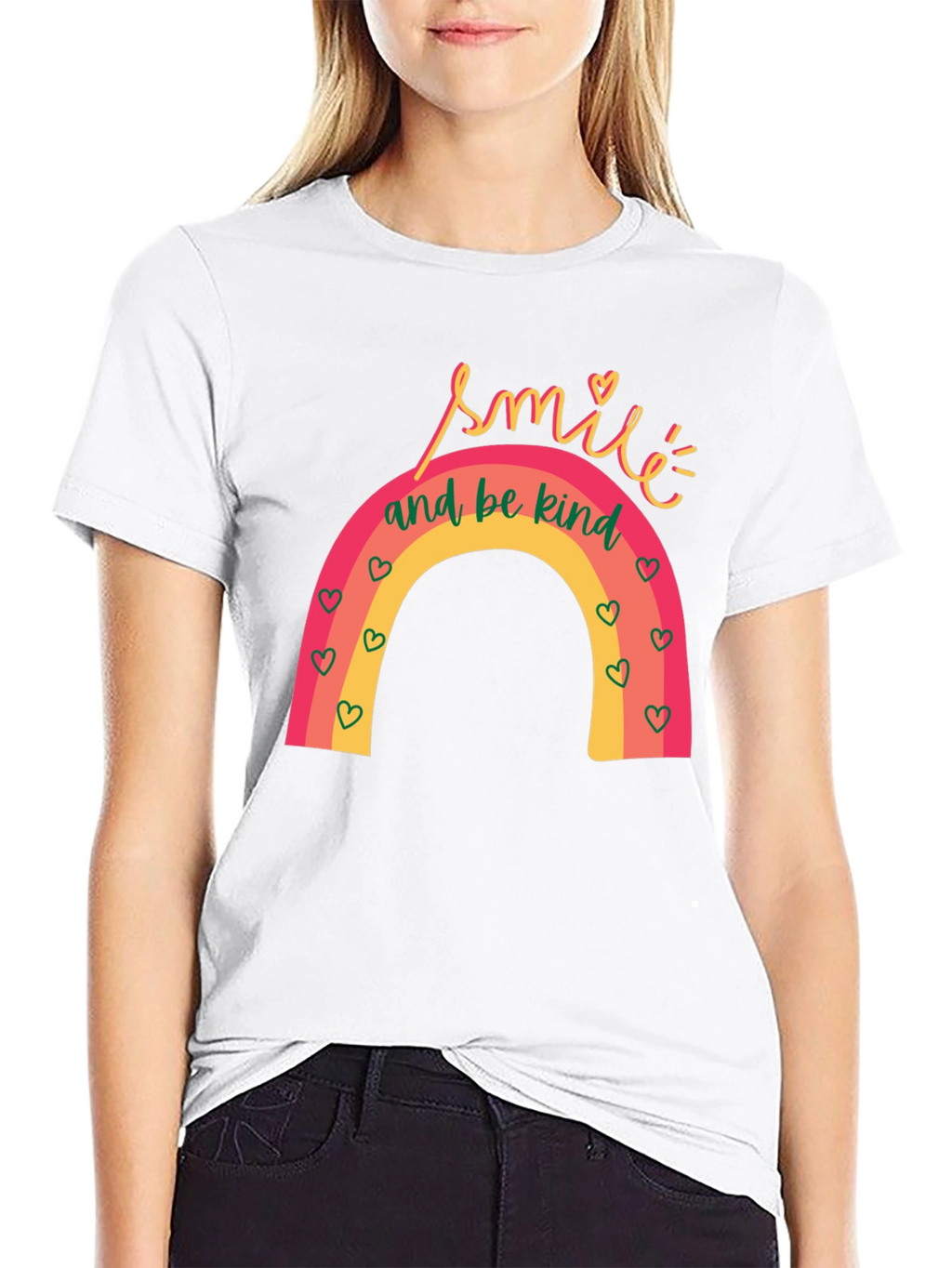 Smile and Be Kind Rainbow Graphic T-Shirt