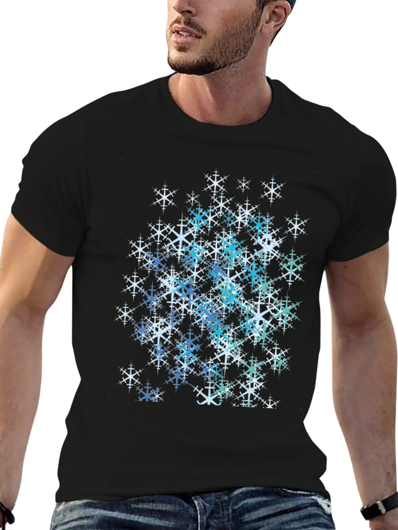 Snowflake Graphic Print Tee - Black Cotton Blend