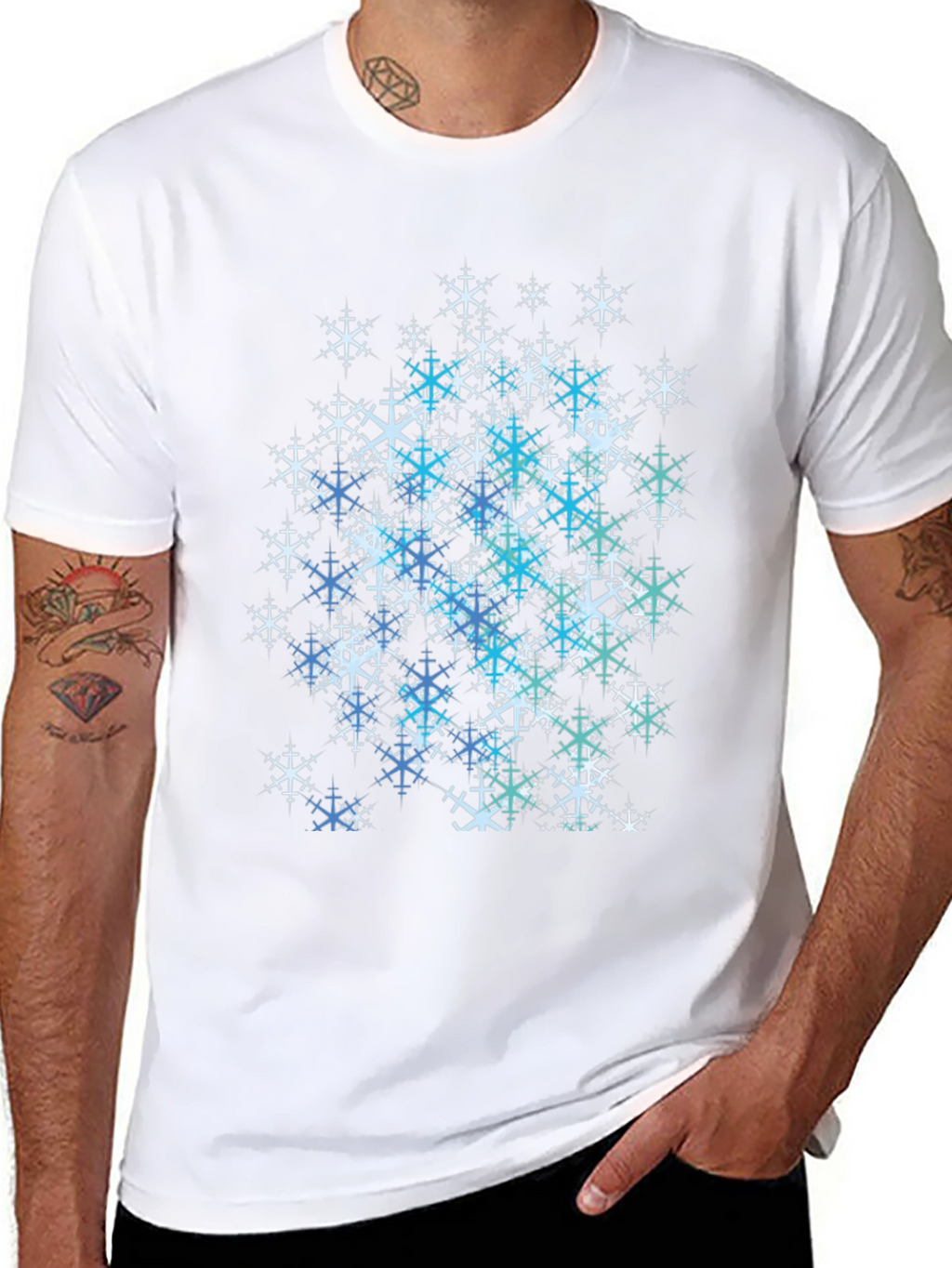 Snowflake Graphic Print Tee - Black Cotton Blend