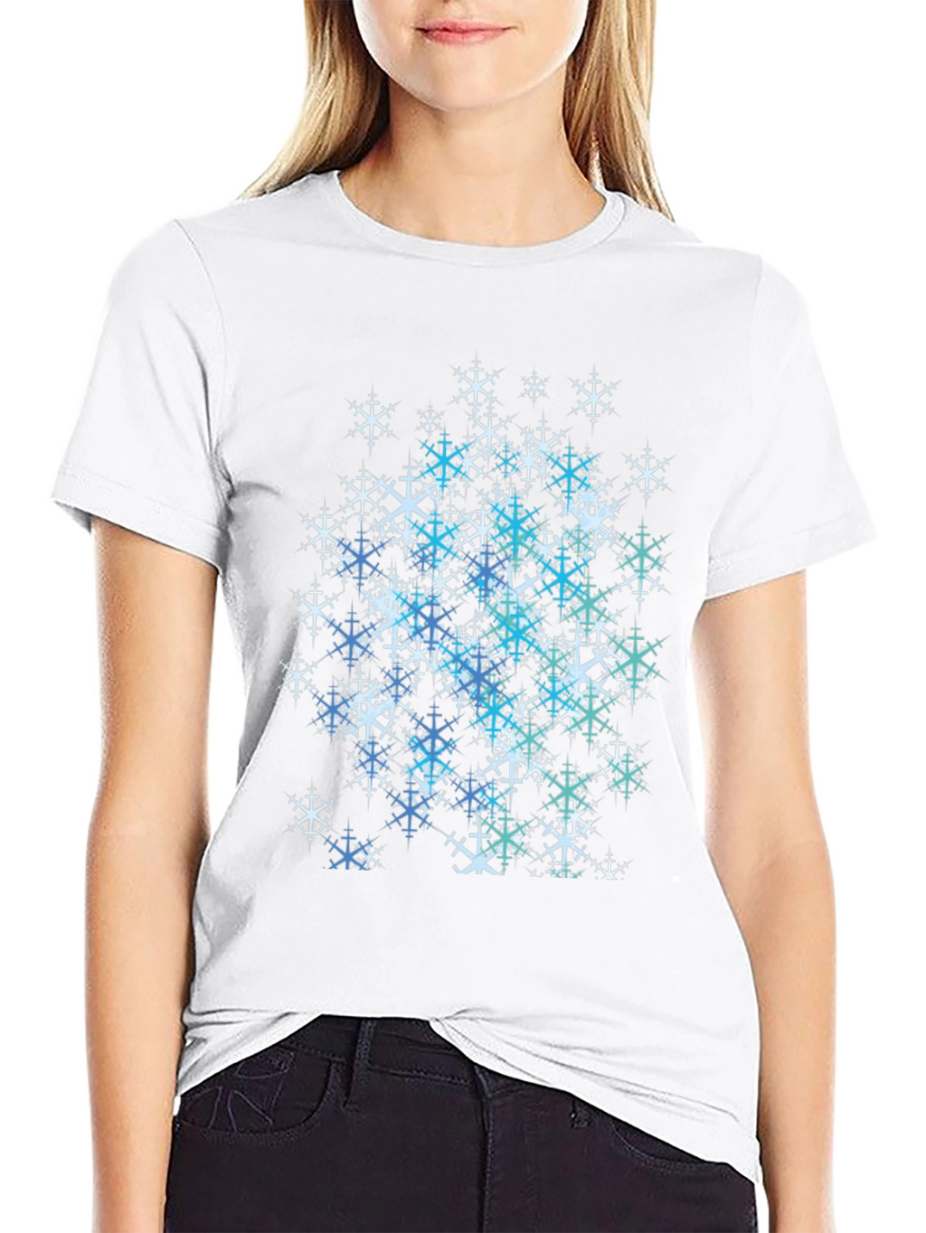 Snowflake Graphic Print Tee - Black Cotton Blend