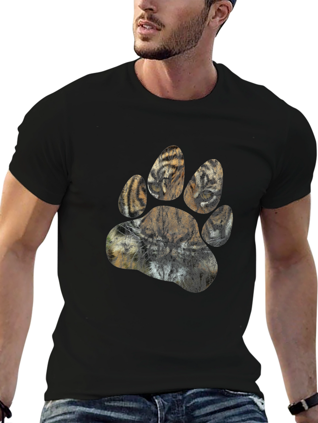 Tiger Paw Print Graphic T-Shirt - Black