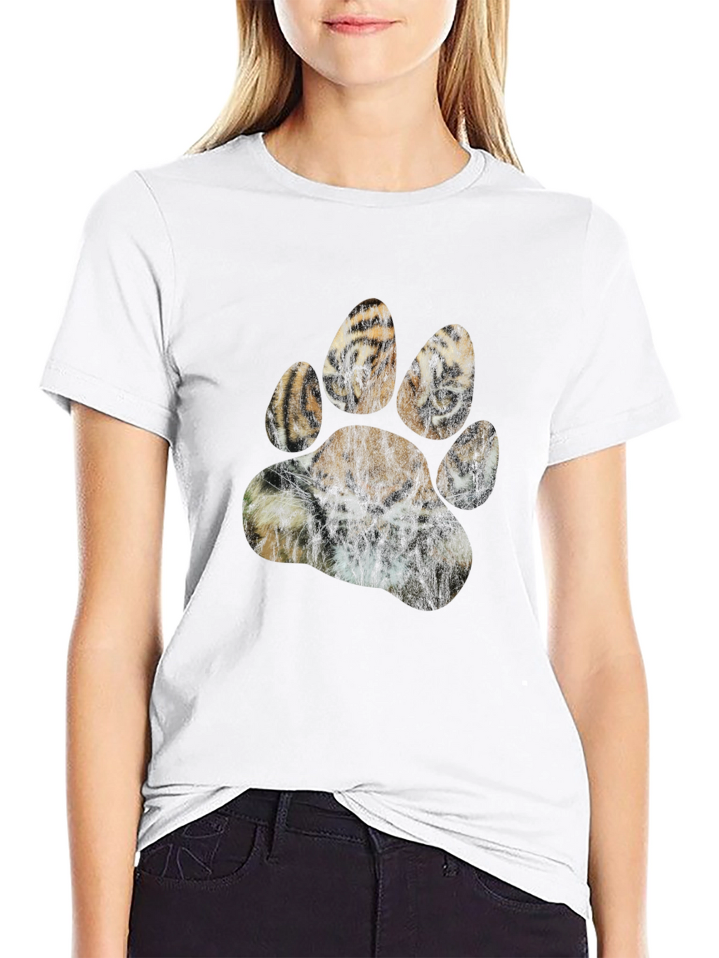 Tiger Paw Print Graphic T-Shirt - Black