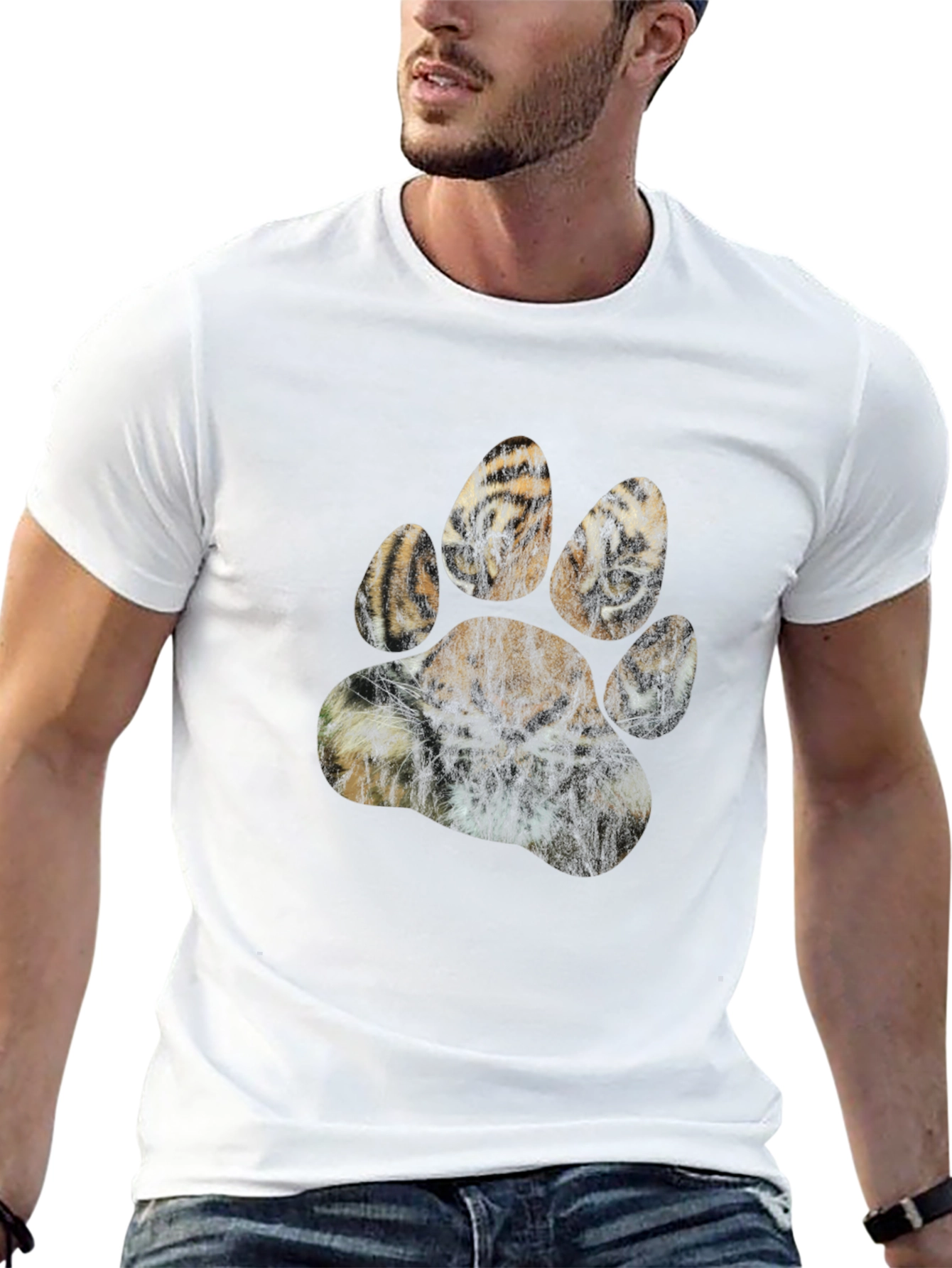 Tiger Paw Print Graphic T-Shirt - Black