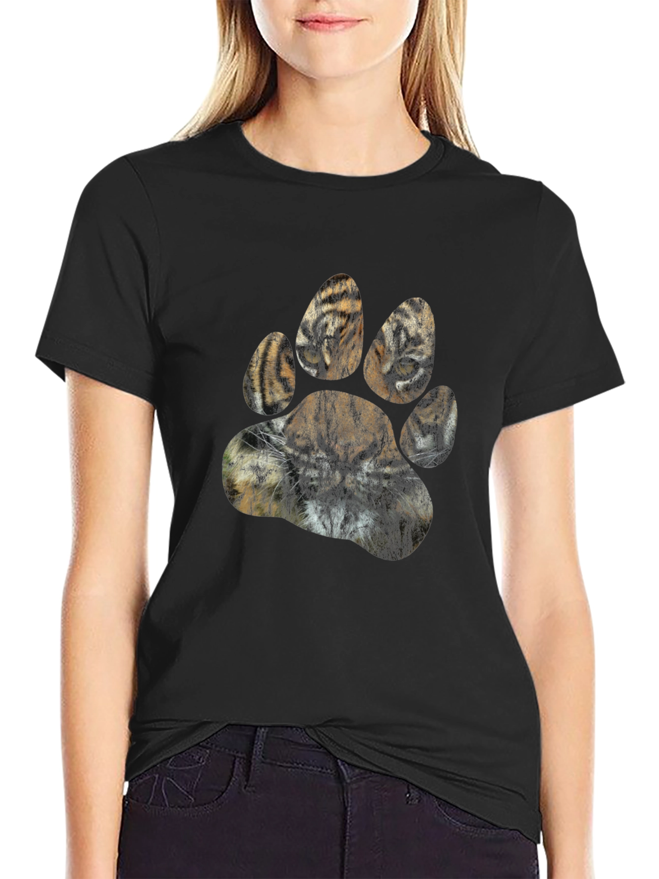 Tiger Paw Print Graphic T-Shirt - Black