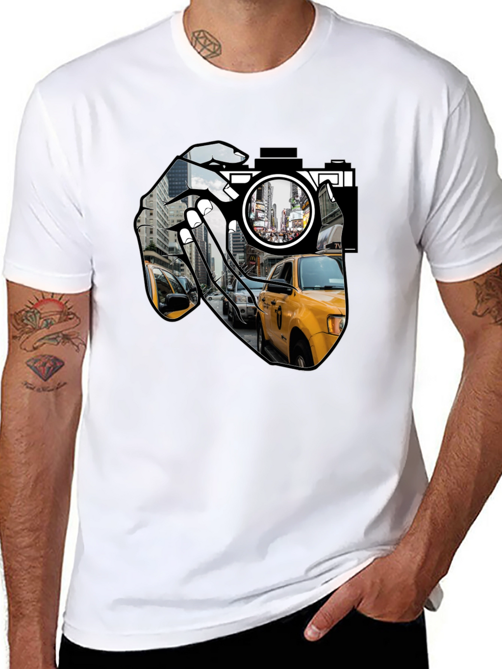 NYC Taxi Camera Black T-Shirt