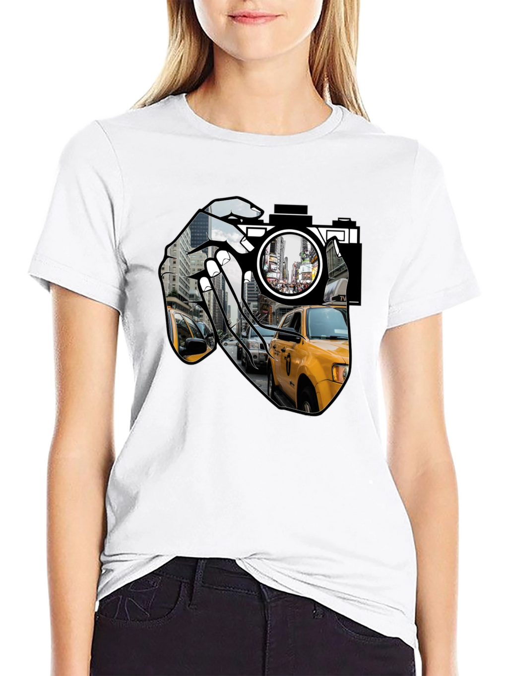 NYC Taxi Camera Black T-Shirt