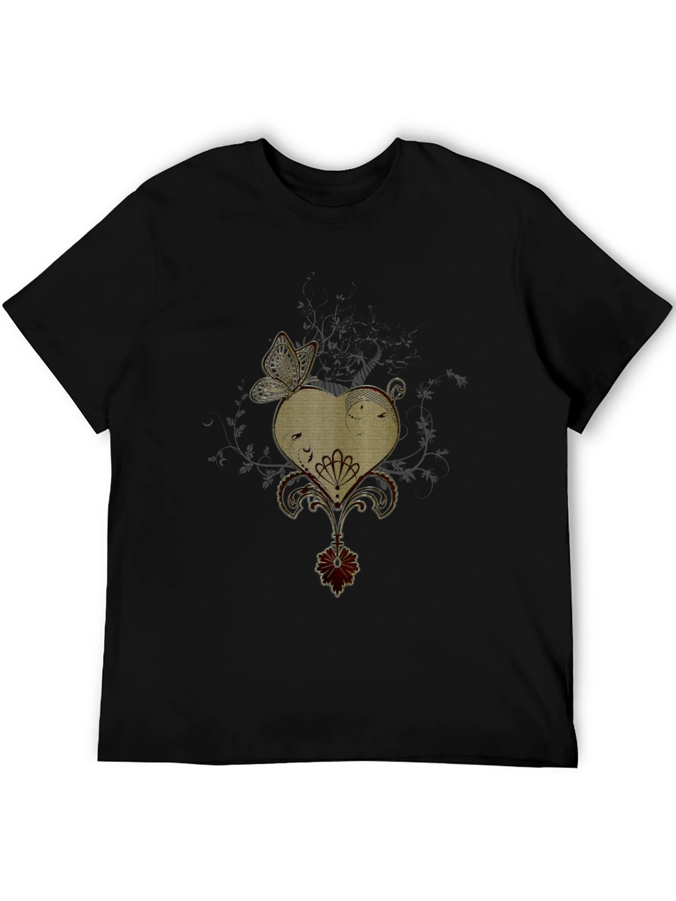 Butterfly Heart Graphic Black T-Shirt