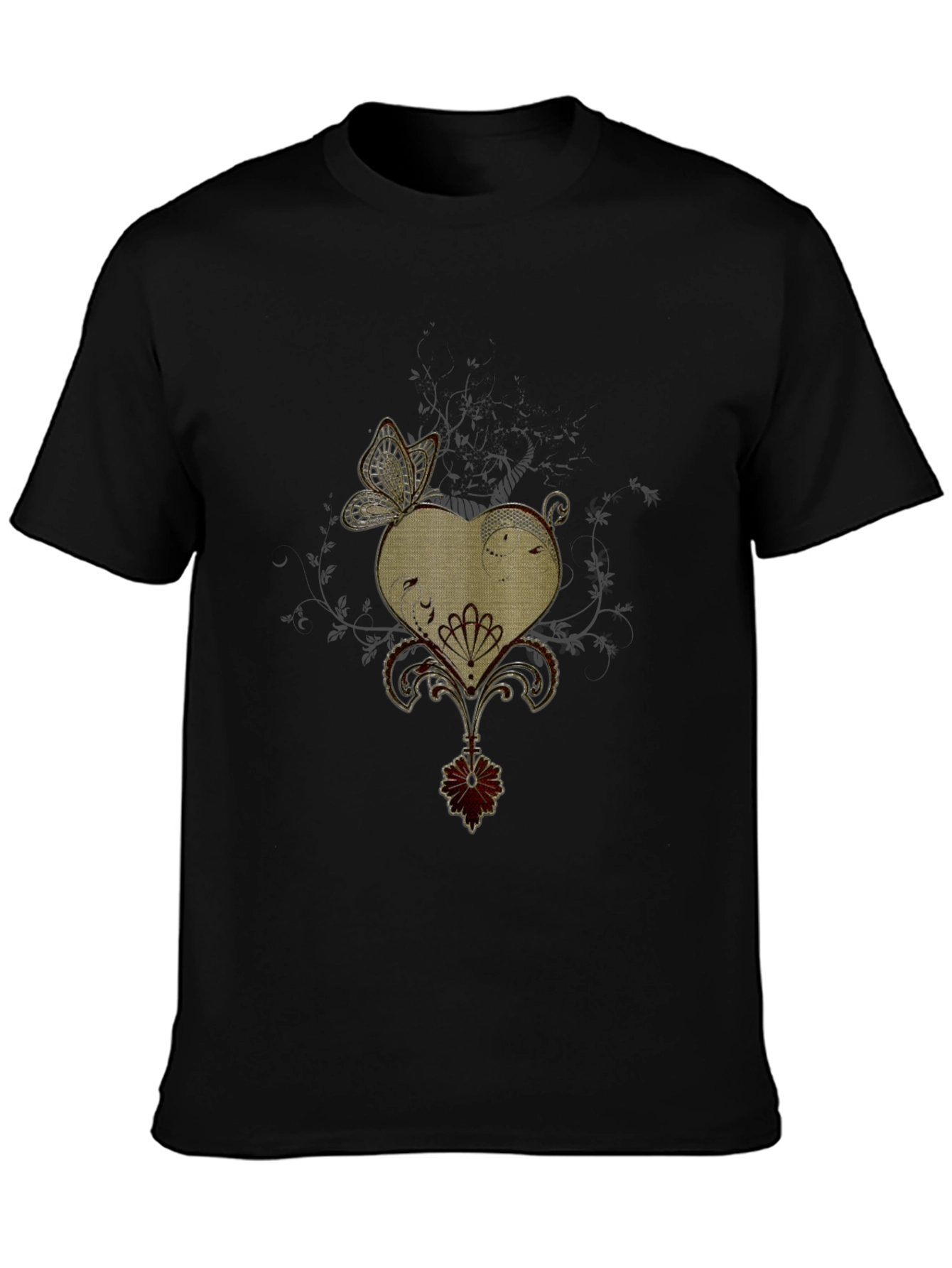 Butterfly Heart Graphic Black T-Shirt