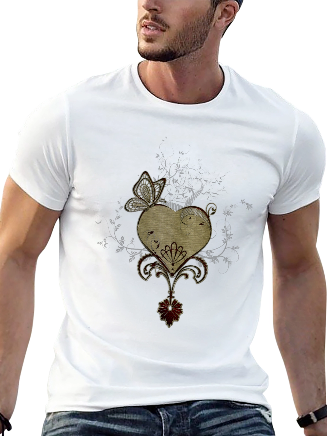 Butterfly Heart Graphic Black T-Shirt