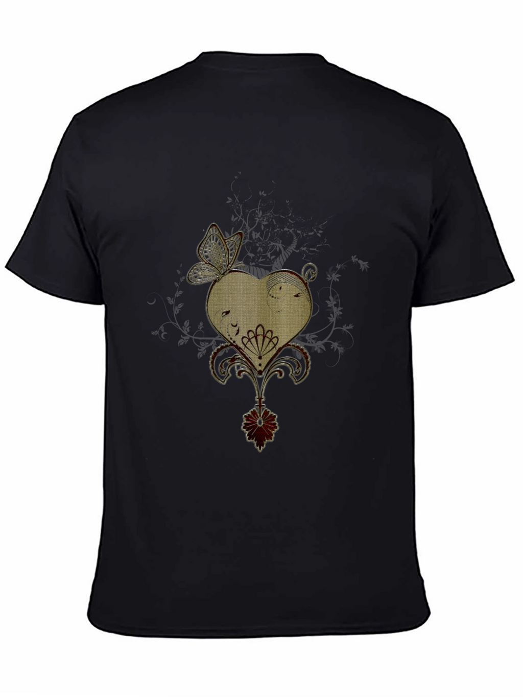Butterfly Heart Graphic Black T-Shirt