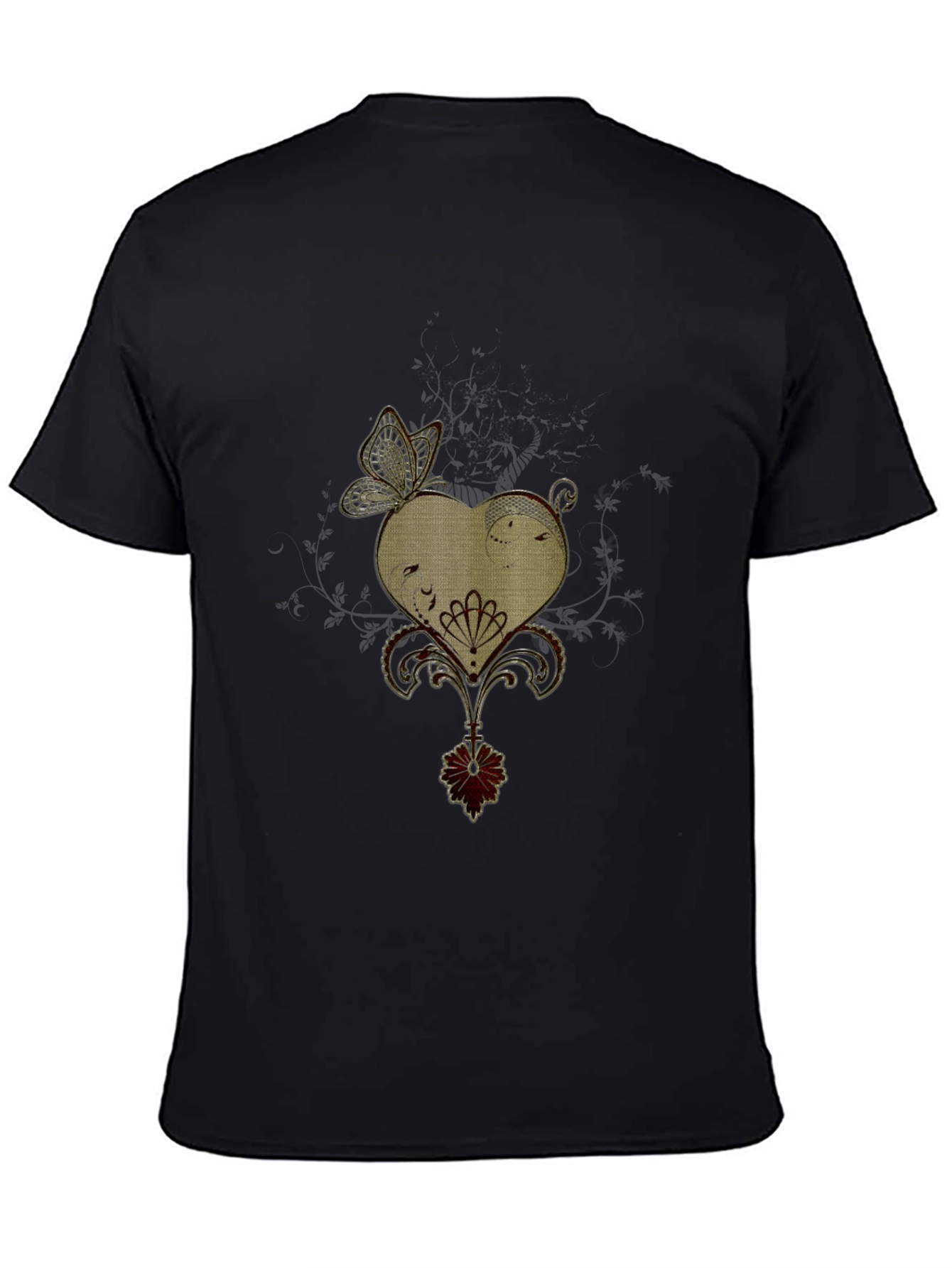 Butterfly Heart Graphic Black T-Shirt