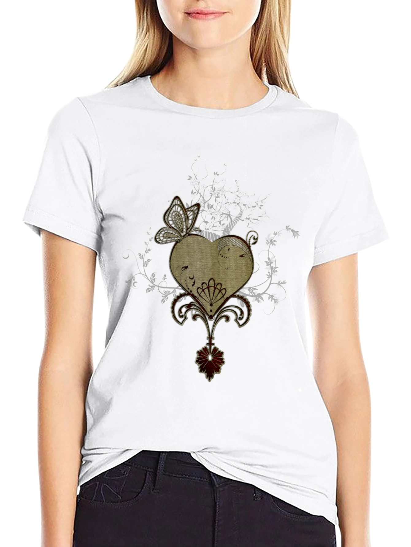 Butterfly Heart Graphic Black T-Shirt