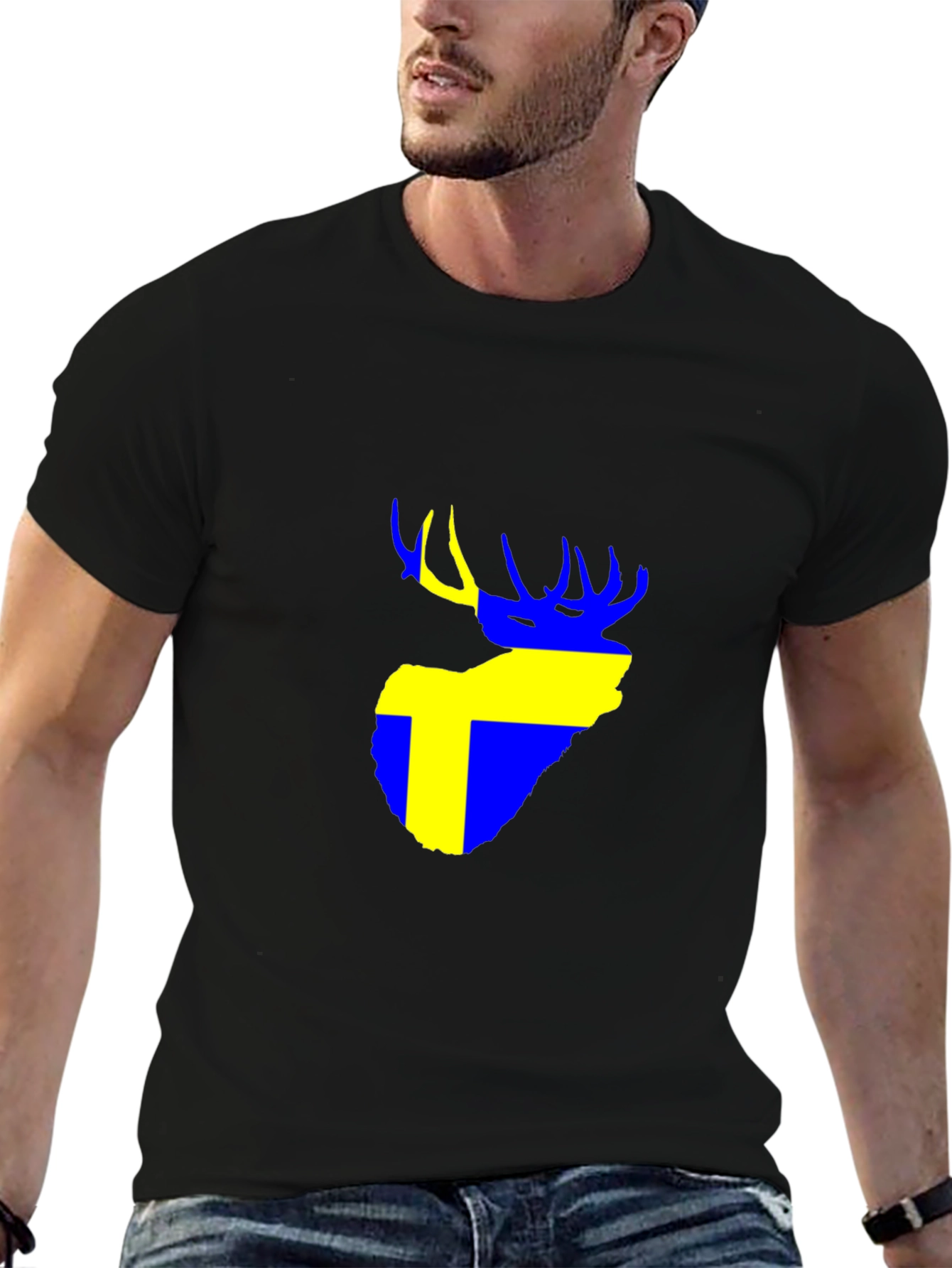 Swedish Deer Graphic Black T-Shirt
