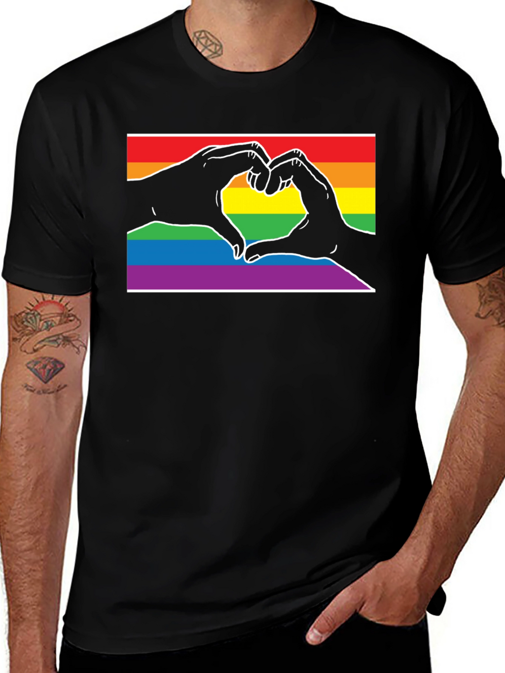 LGBTQ+ Heart Hands Black T-Shirt