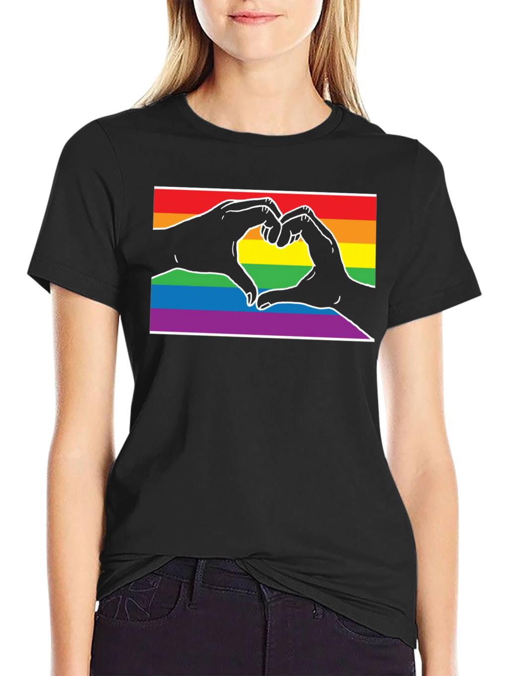 LGBTQ+ Heart Hands Black T-Shirt
