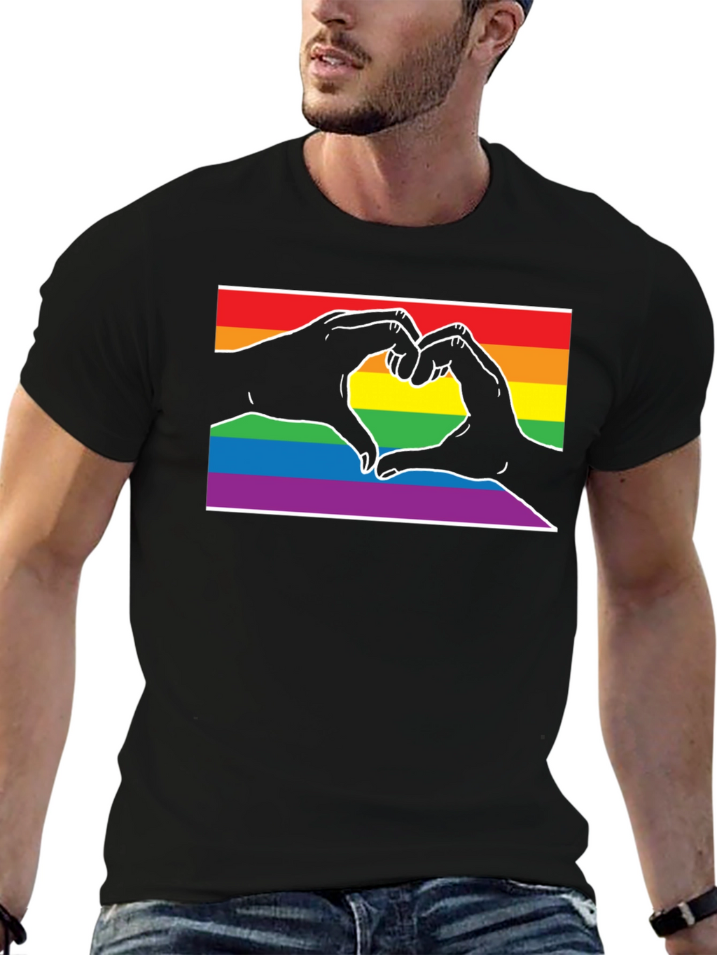 LGBTQ+ Heart Hands Black T-Shirt