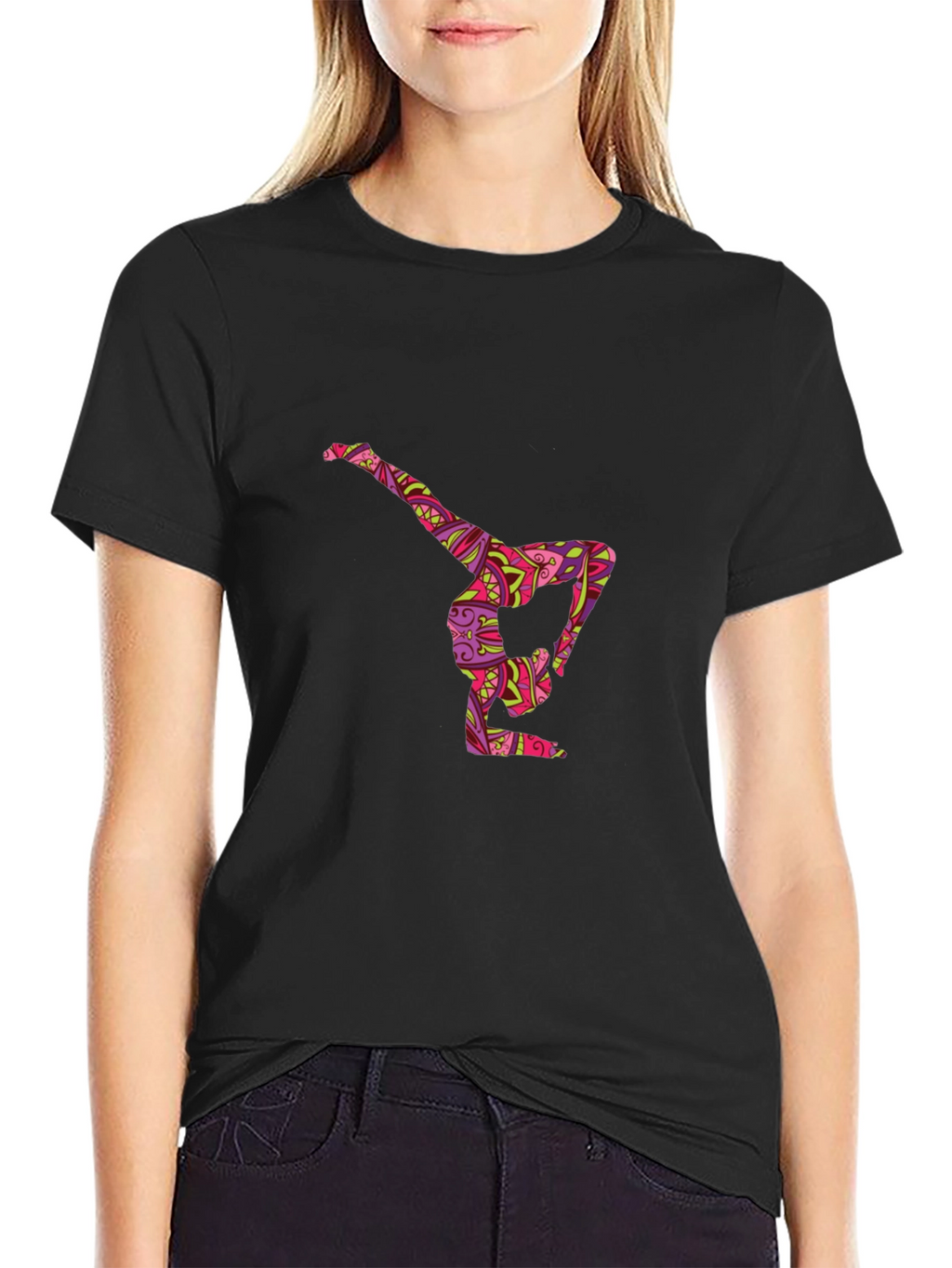 Yoga Pose Graphic Tee - Black Cotton Comfort